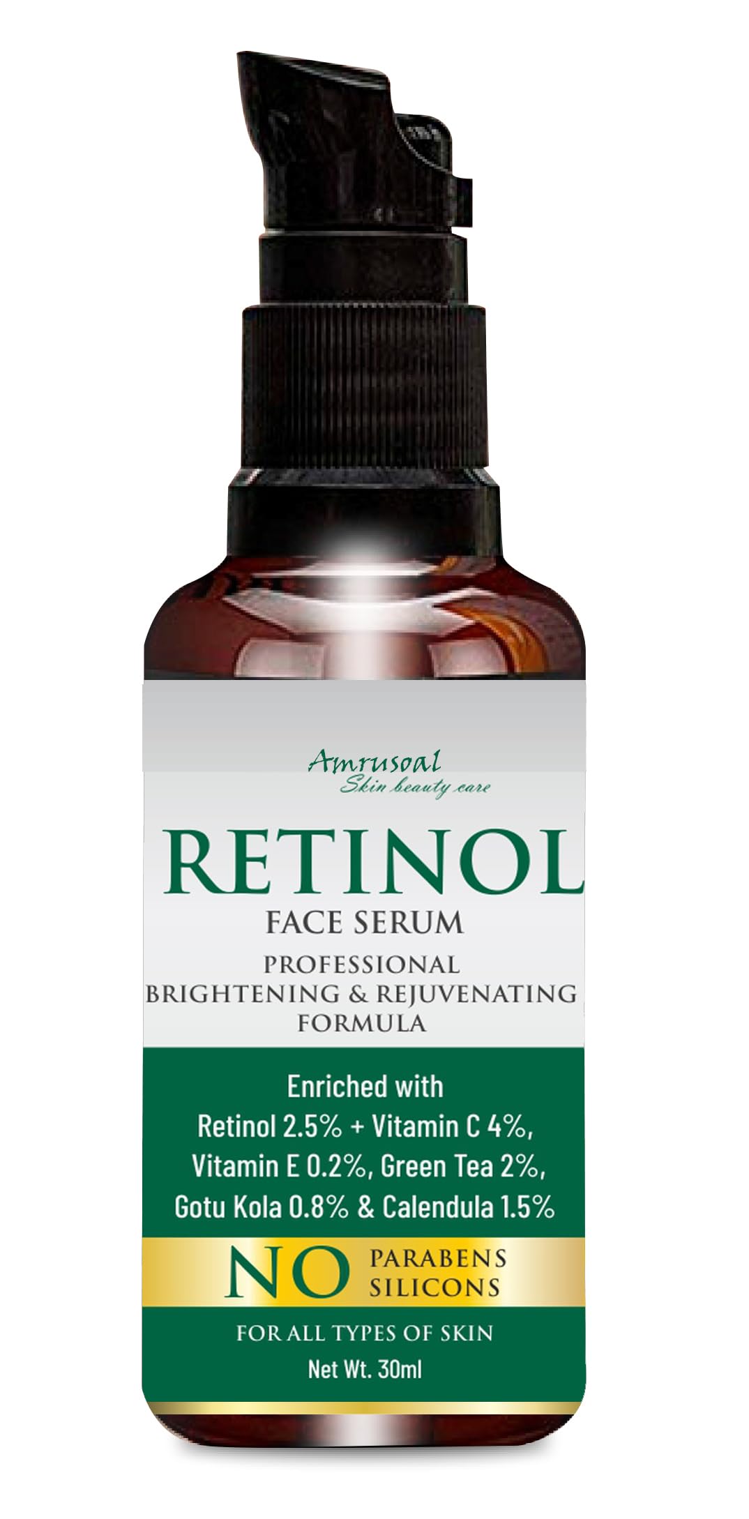 AMRUSOAL 2.5% Retinol Face Serum with Vitamin C - Skin Brightening, Anti-Aging & Pigmentation Treatment | Reduces Wrinkles & Blemishes for Radiant Complexion | 30ml | Perfect for Nighttime Skincare Routine & Daily Anti-Aging Regimen