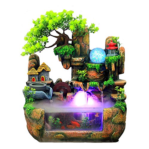 Desktop Fountain Rockery - Relaxing Resin Waterfall Bonsai with LED Lights & Atomizer, Zen Meditation Home Decor for Office Desk, Living Room, and Bedroom (110V)