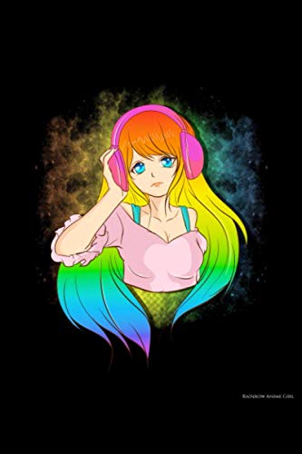 Rainbow Anime Girl Headphones: Japanese Kawaii Punk Manga Themed Lined Notebook - 120 Pages, 6