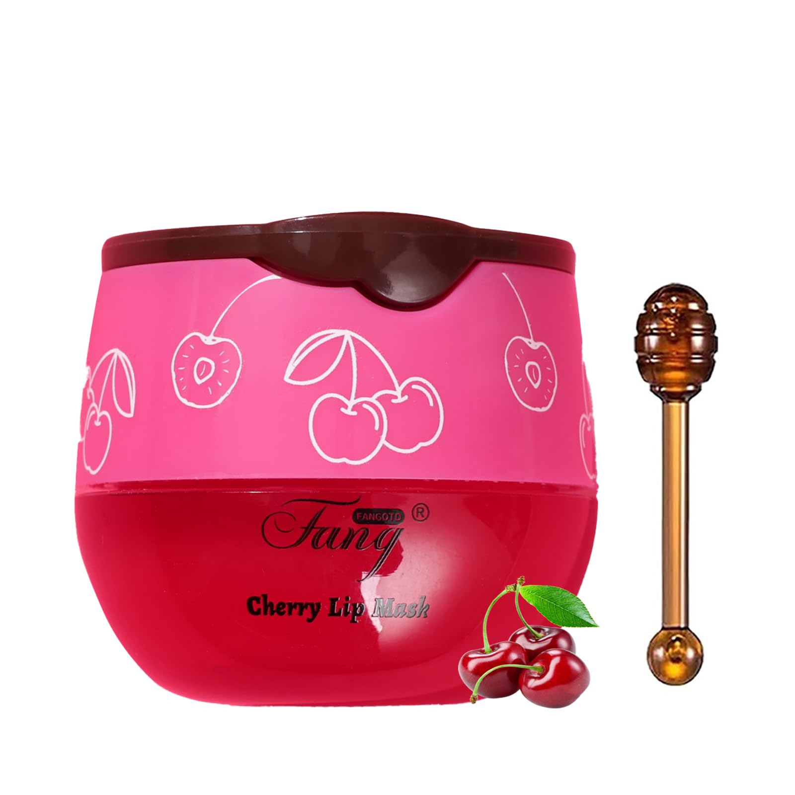 1 PCS Bee Lip Balm Lip Mask Honey Pot - Cherry Moisturizing Overnight Sleeping Lip Treatment with Applicator Stick | Hydrating Dry & Cracked Lips | Perfect for Night Care, Travel, and Winter Lip Protection