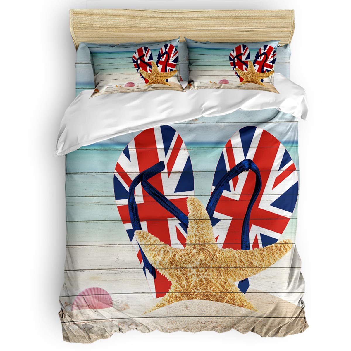 4th of July Patriotic Bedding Set - 4-Piece American Flag Comforter with Duvet Cover, Sheets & Pillowcases for Kids & Adults | Independence Day Decor in California King Size | Perfect for Summer BBQs, Beach Houses & Holiday Home Decor