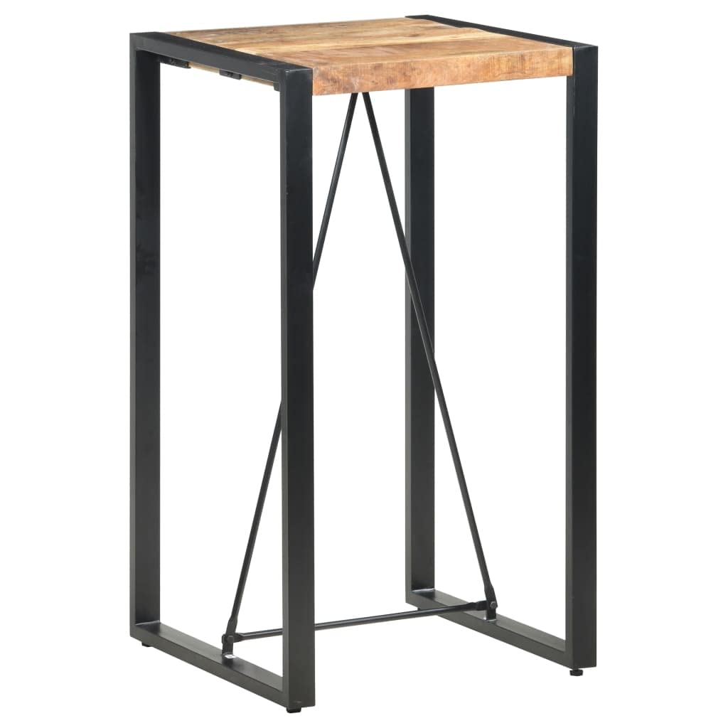Industrial Design Bar Table with Sturdy Metal Frame, Solid Mango Wood Dining Table, 23.6