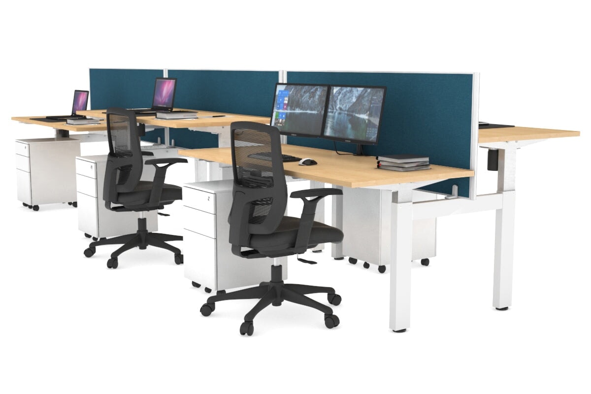 Adjustable 6-Person H Bench Workstation with White Frame [1400L x 700W] - Perfect for Office, Classroom, or Collaborative Workspace