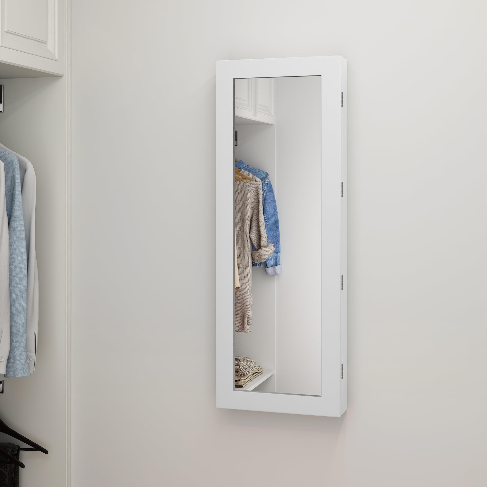 180° Swivel Ironing Board Cabinet with Magnetic Door - Foldable Wall Mount Ironing Board with Storage & Mirror - Space Saving White Laundry Organizer for Small Homes & Apartments
