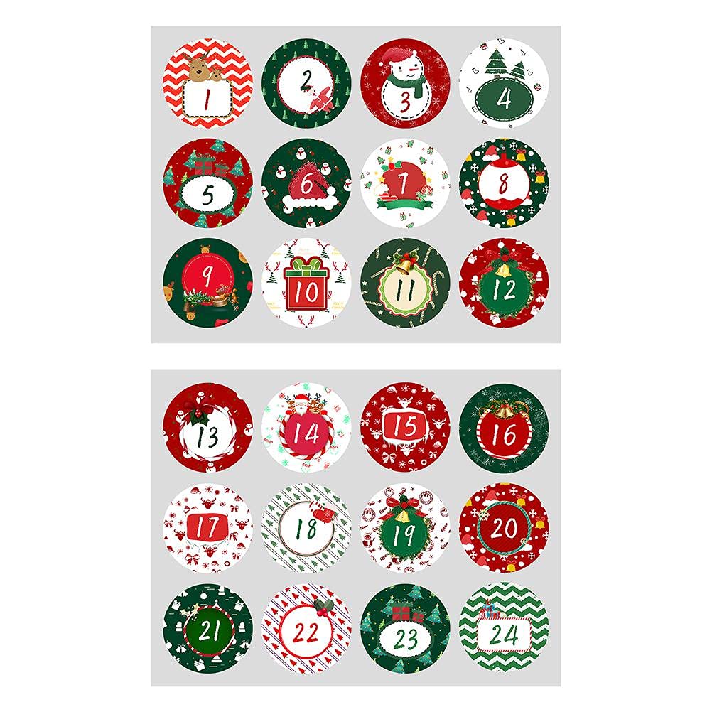 1-24 Number Christmas Advent Calendar Stickers - DIY Cookie, Candy & Gift Seals for Baking, Envelopes & Gift Bags - Festive Countdown Decoration for Holiday Parties & Home Decor