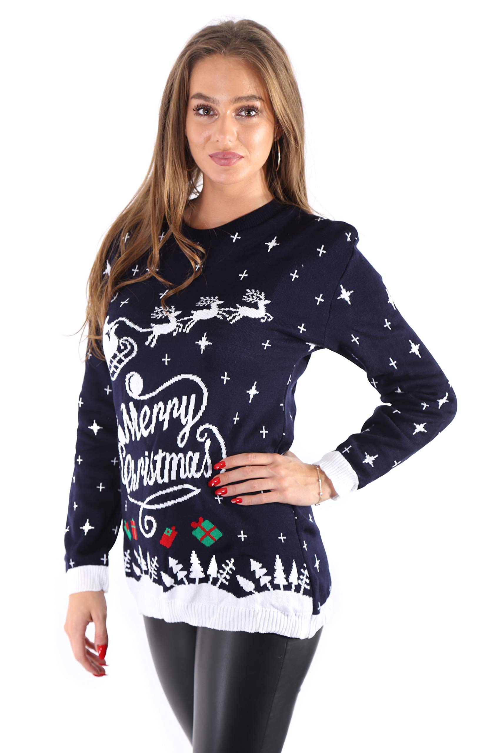 mymixtrendz Women's Merry Christmas Knitted Jumper Dress - Festive Reindeer Winter Sweater for Holiday Parties & Family Gatherings
