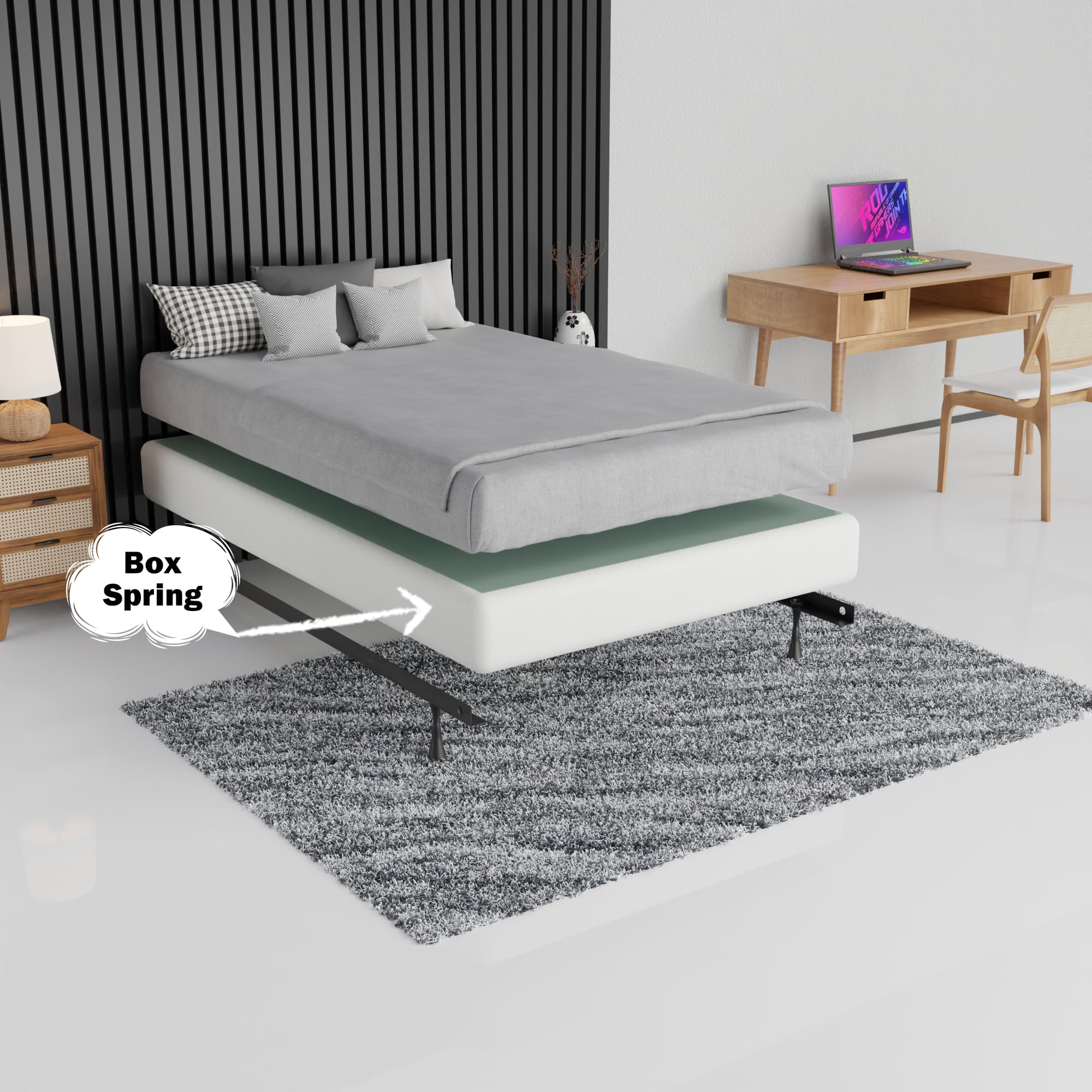 Greaton 8-Inch Sturdy Box Spring for Full Mattress Support - Durable Natural Wood Foundation, Easy to Assemble (White) | Perfect for Bedroom Upgrade, Guest Room & Dormitory Use