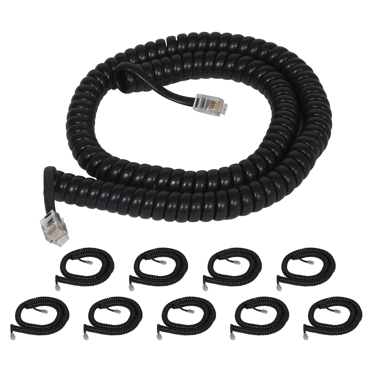 Coiled Telephone Handset Cord 12ft - RJ22 Connector for PBX & VoIP Phones - 1.5