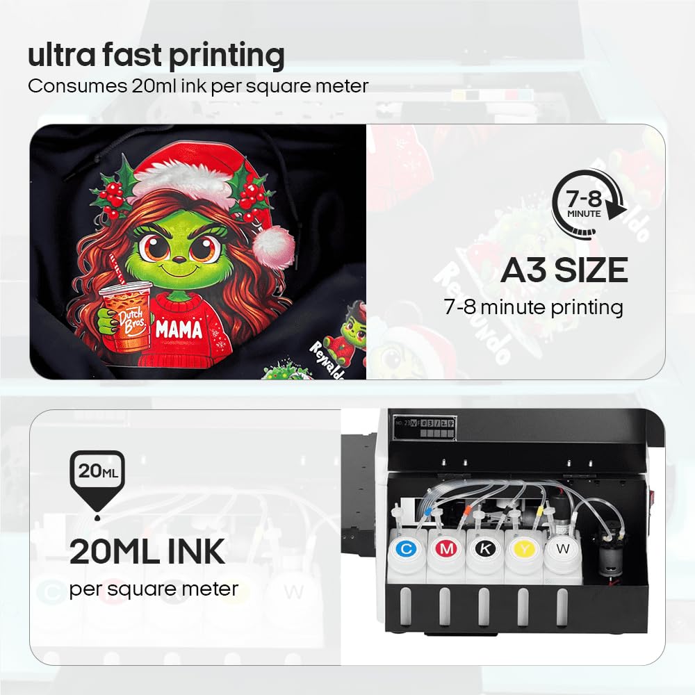 F13 Panda DTF Printer Transfer Printing Machine with White Ink Circulation System & Built-in Film Cutter - DIY T-Shirt Printing Kit (Printer + Heat Press) for Custom Apparel, Hoodies, and Bags - Perfect for Small Business & Home Crafting