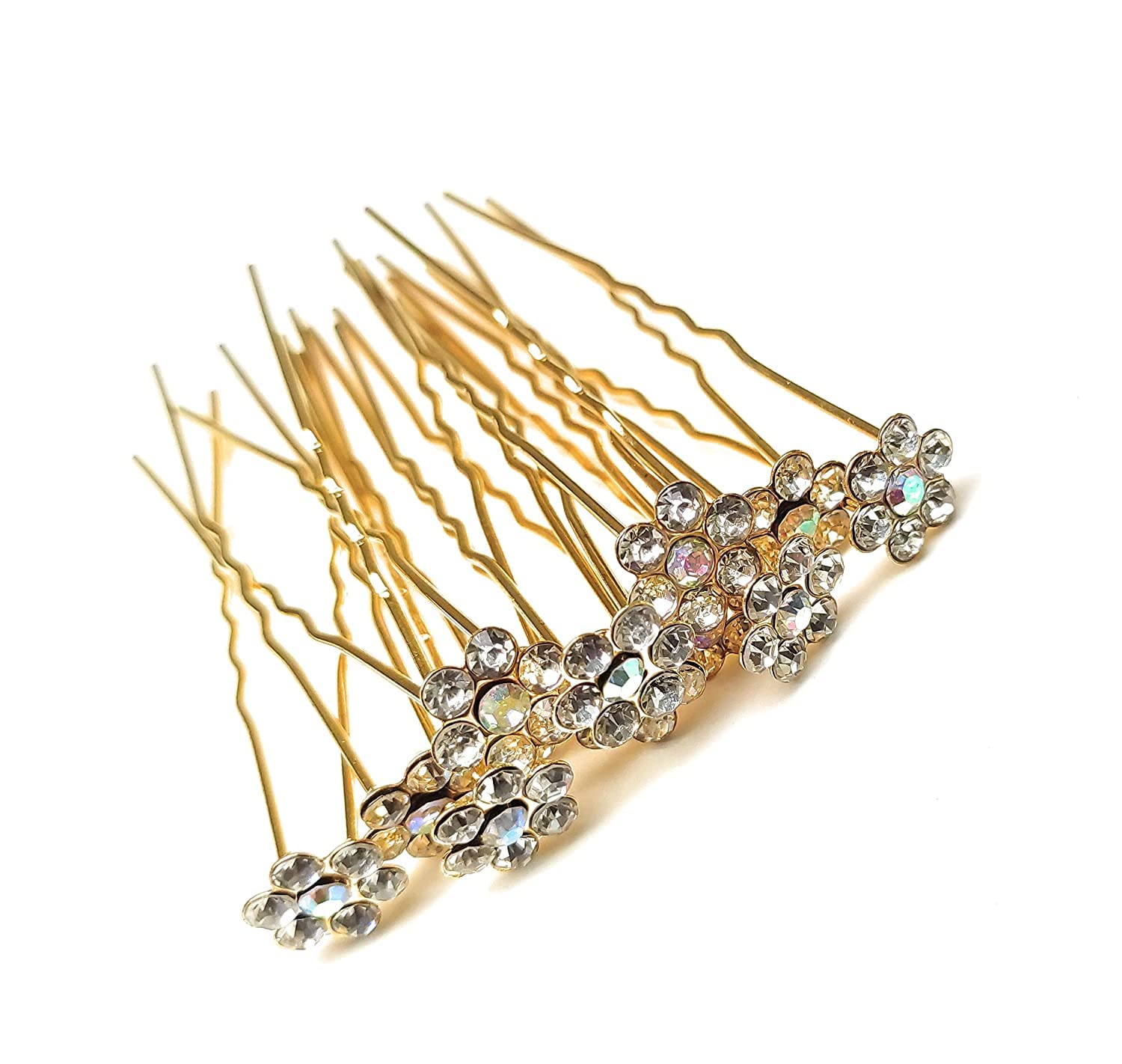 JAGMOOLYA PRODUCTS 18-Pack Silver White Rhinestone Hair Clips - Crystal Flower Juda Hair Pins for Women, Bridal Wedding Hair Accessories - Perfect for Parties, Prom, and Special Occasions