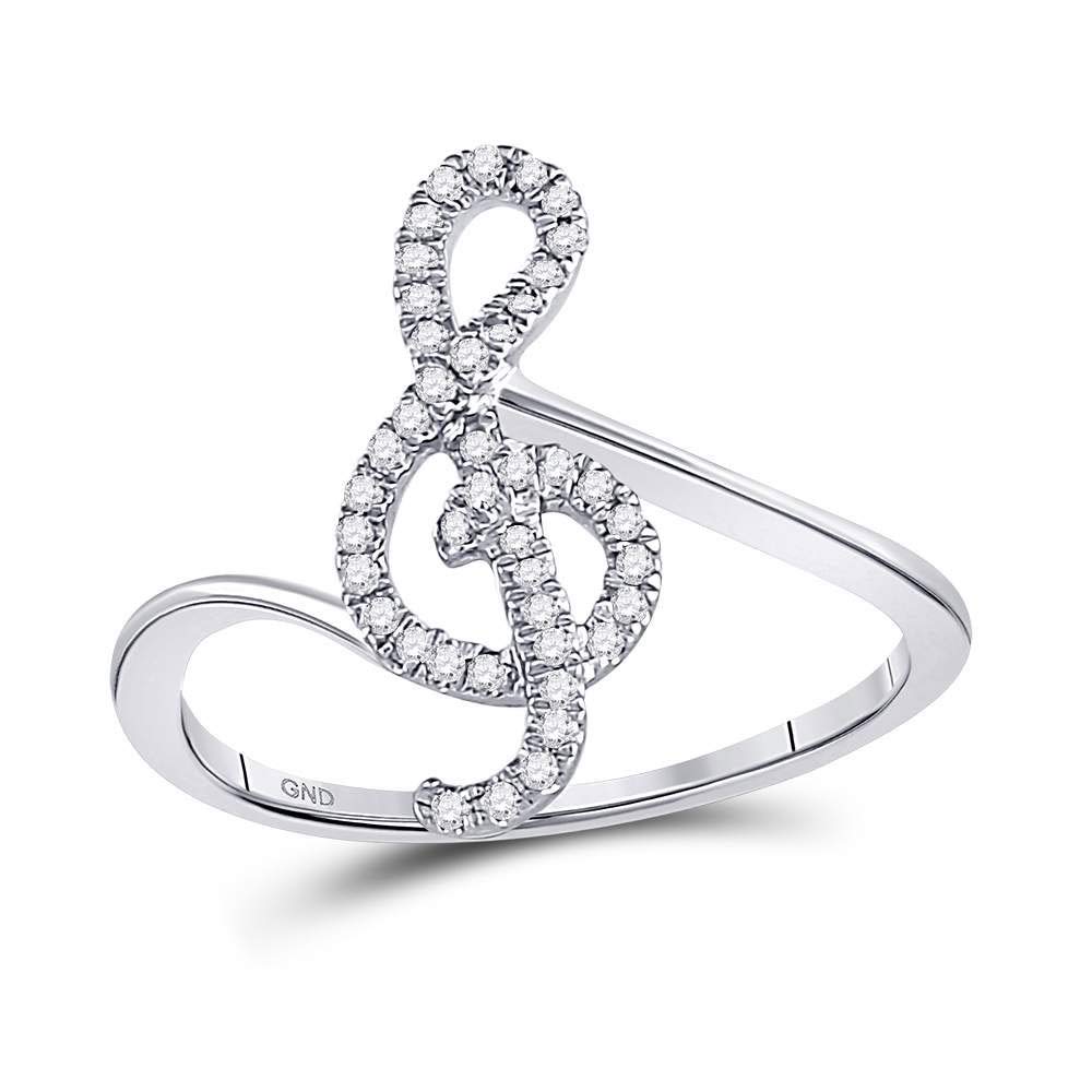 10K White Gold Women's Round Diamond Treble Clef Music Note Fashion Ring (1/6 CTW) - Elegant Jewelry Gift for Musicians, Music Lovers & Special Occasions
