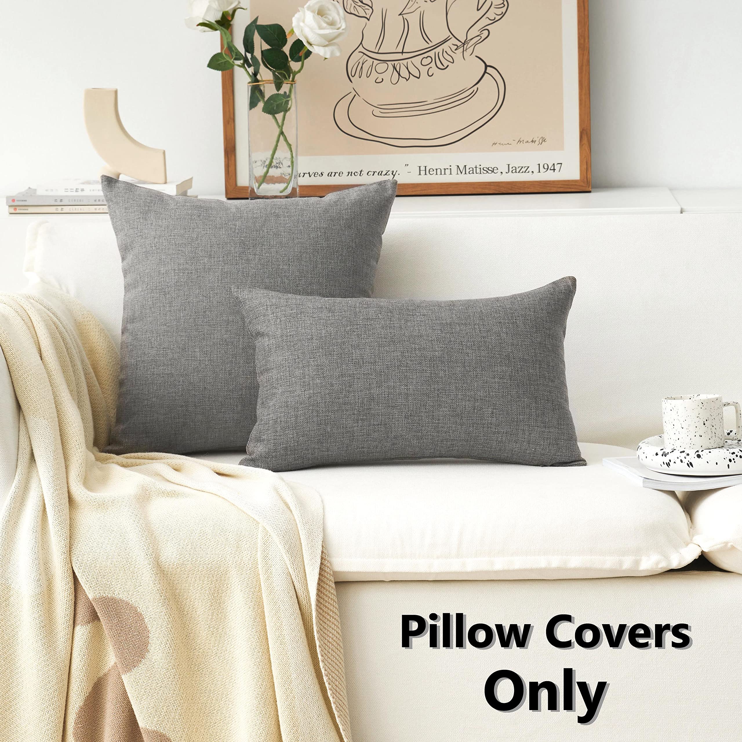 Premium Linen Square Throw Pillow Covers 18x18 Inch - 4 Pack Dark Grey Cushion Covers for Sofa, Bed & Home Decor - Soft & Durable Living Room & Bedroom Accent Pillow Cases