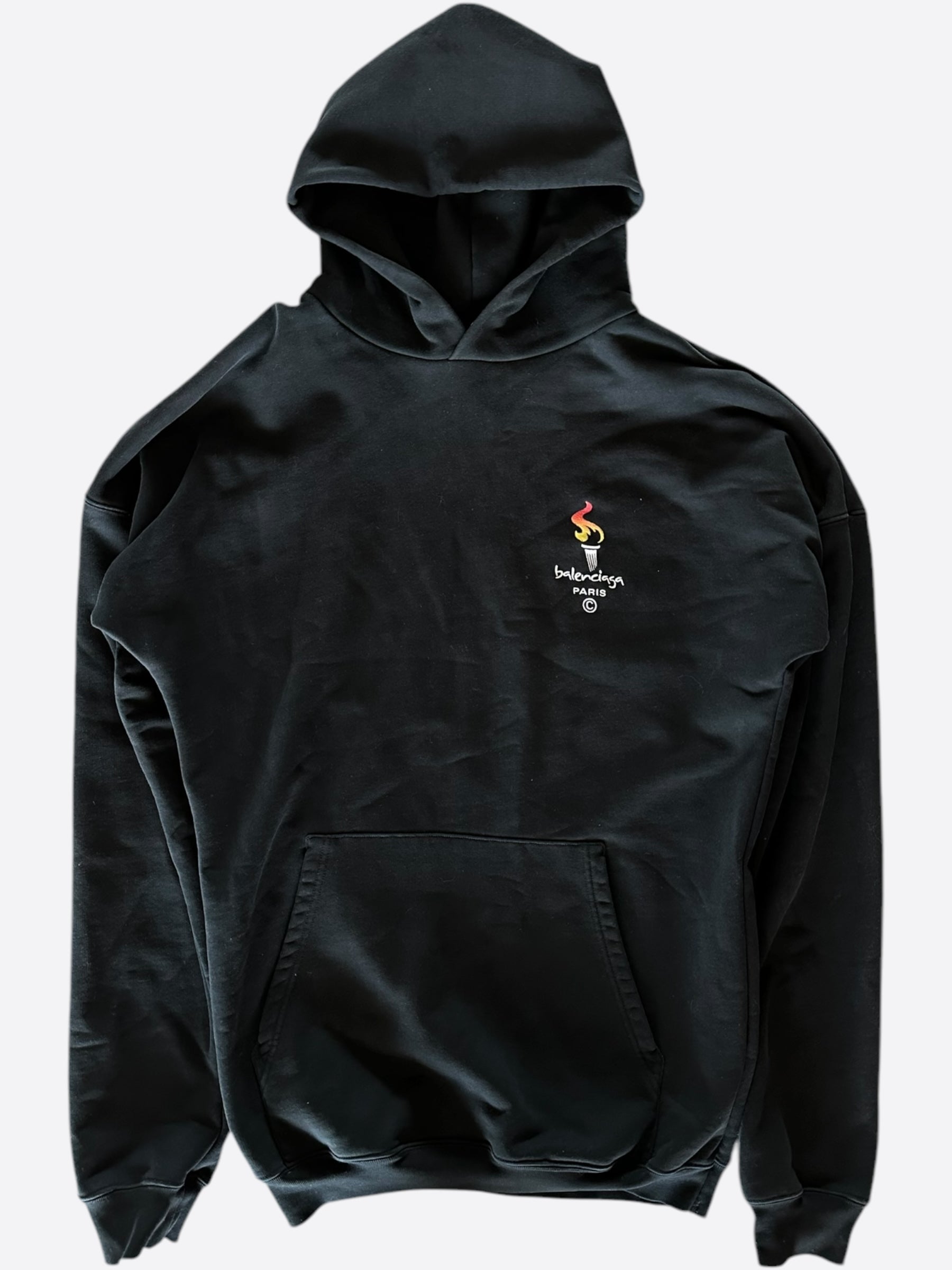 Balenciaga Black Olympic Torch Logo Hoodie - Men's & Women's Pullover Sweatshirt | Streetwear Fashion for Casual Wear & Gym Outfits