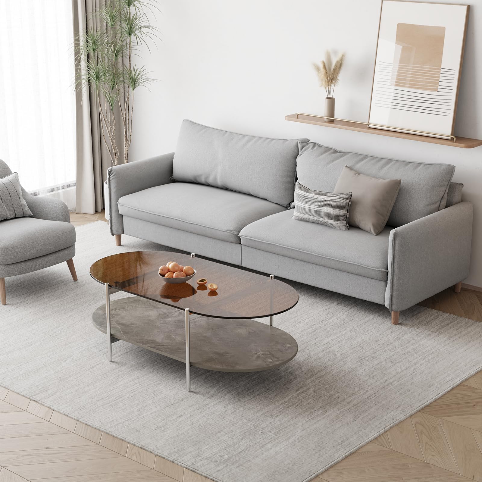 Jiexi Tempered Glass & MDF Wood Coffee Table - 2-Tier Modern Side Table with Storage Shelf - Living Room Center Table for Home & Office - Perfect for Small Spaces, Apartments and Lounge Areas