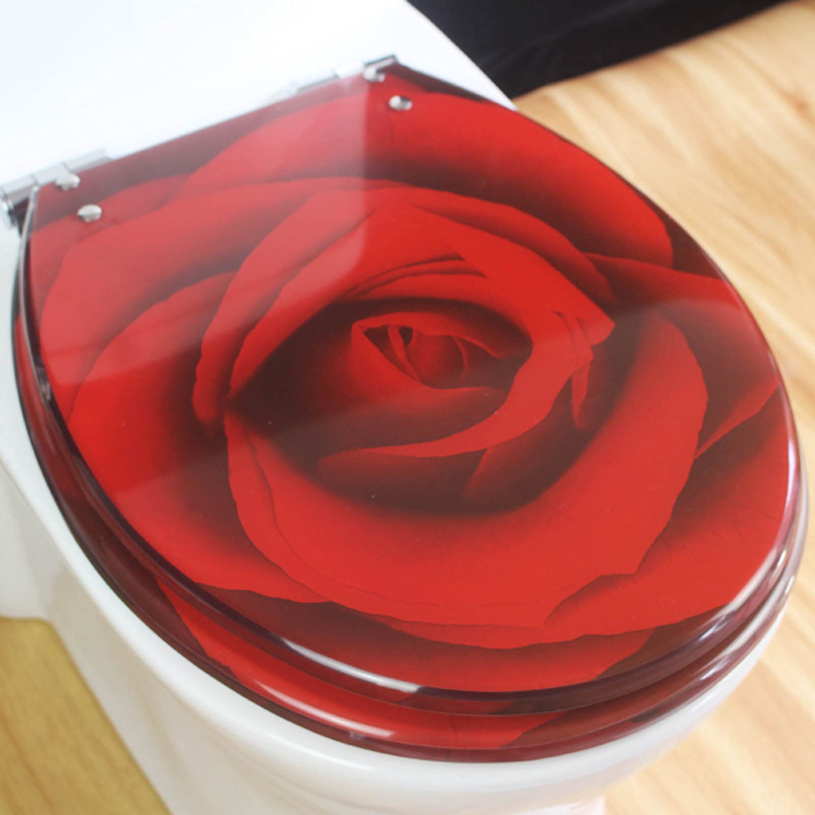 Red Rose Toilet Seat - Thickened Slow Close Resin Toilet Seat with Stainless Steel Hinges | Universal U/V/O Shape | Easy to Clean & Install | Perfect for Bathroom Decor & Home Upgrade