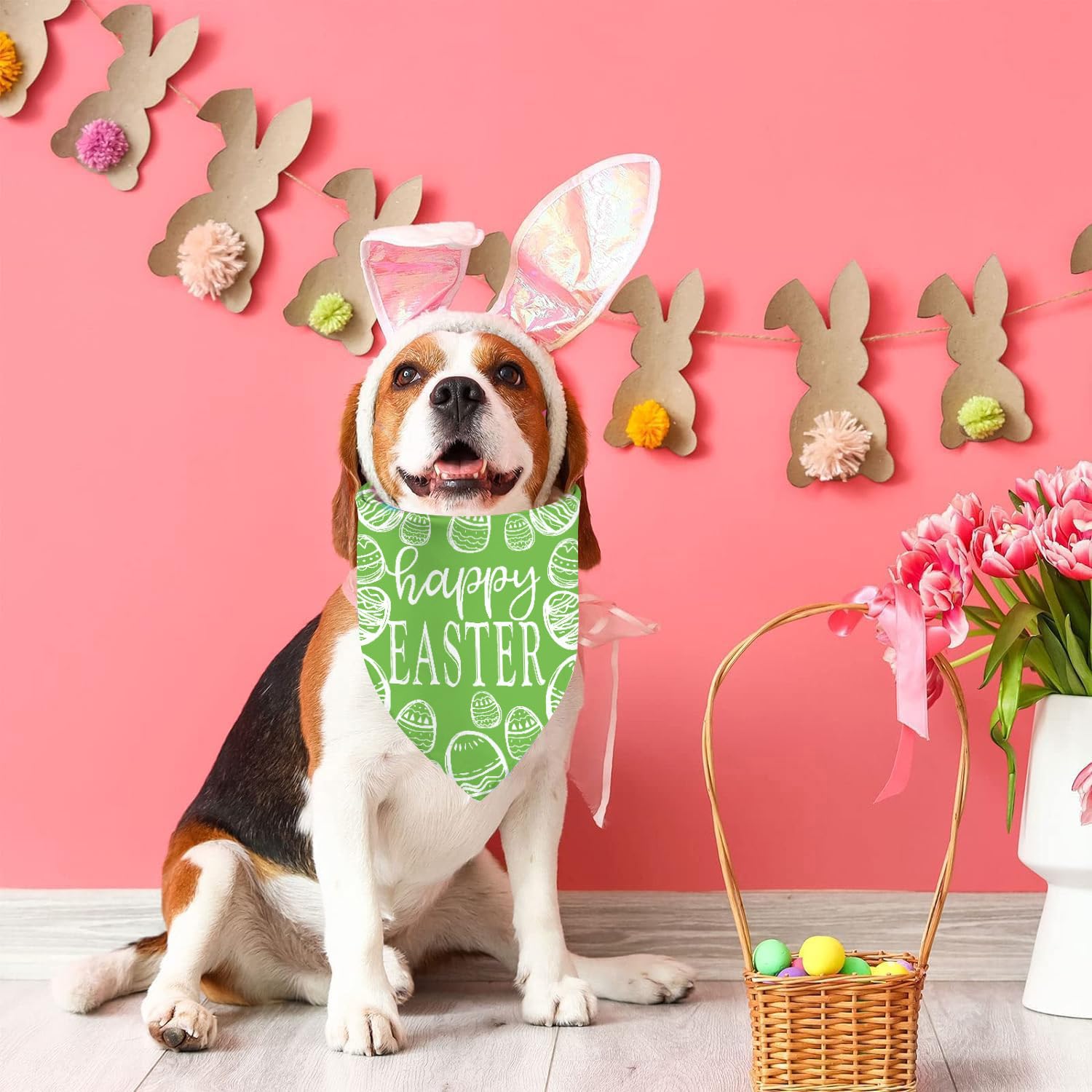 Reversible Easter Dog Bandanas - 2 Pack Dual-Layer Easter Egg Design Pet Bandana for Small & Large Dogs - Perfect Easter Gift for Puppies - Great for Easter Photos, Egg Hunts & Holiday Celebrations