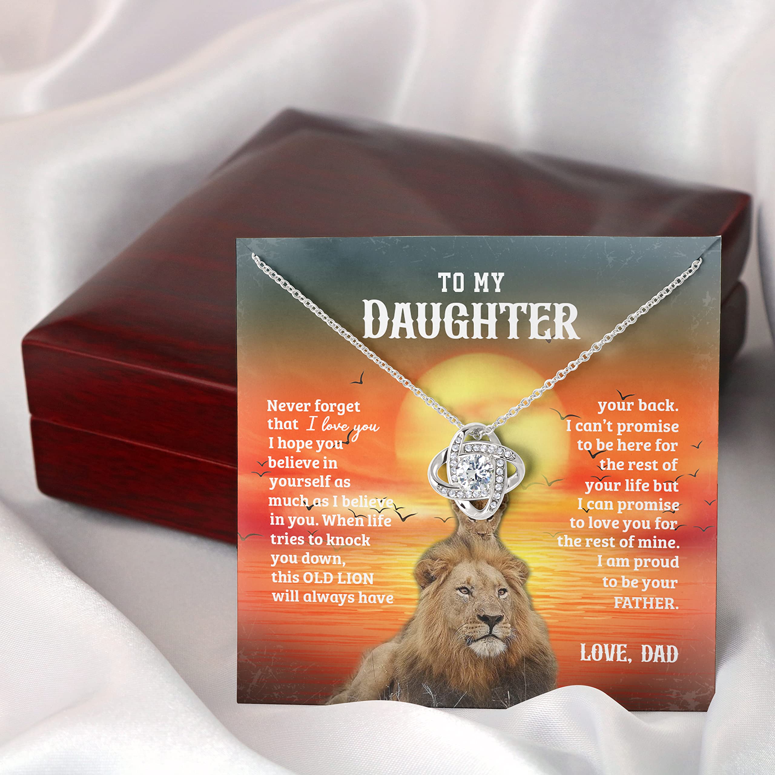 Lion Dad and Daughter Necklace - Father Daughter Gift, Love Knot Pendant for Birthday, Graduation & Special Occasions | Meaningful Jewelry from Dad to Daughter