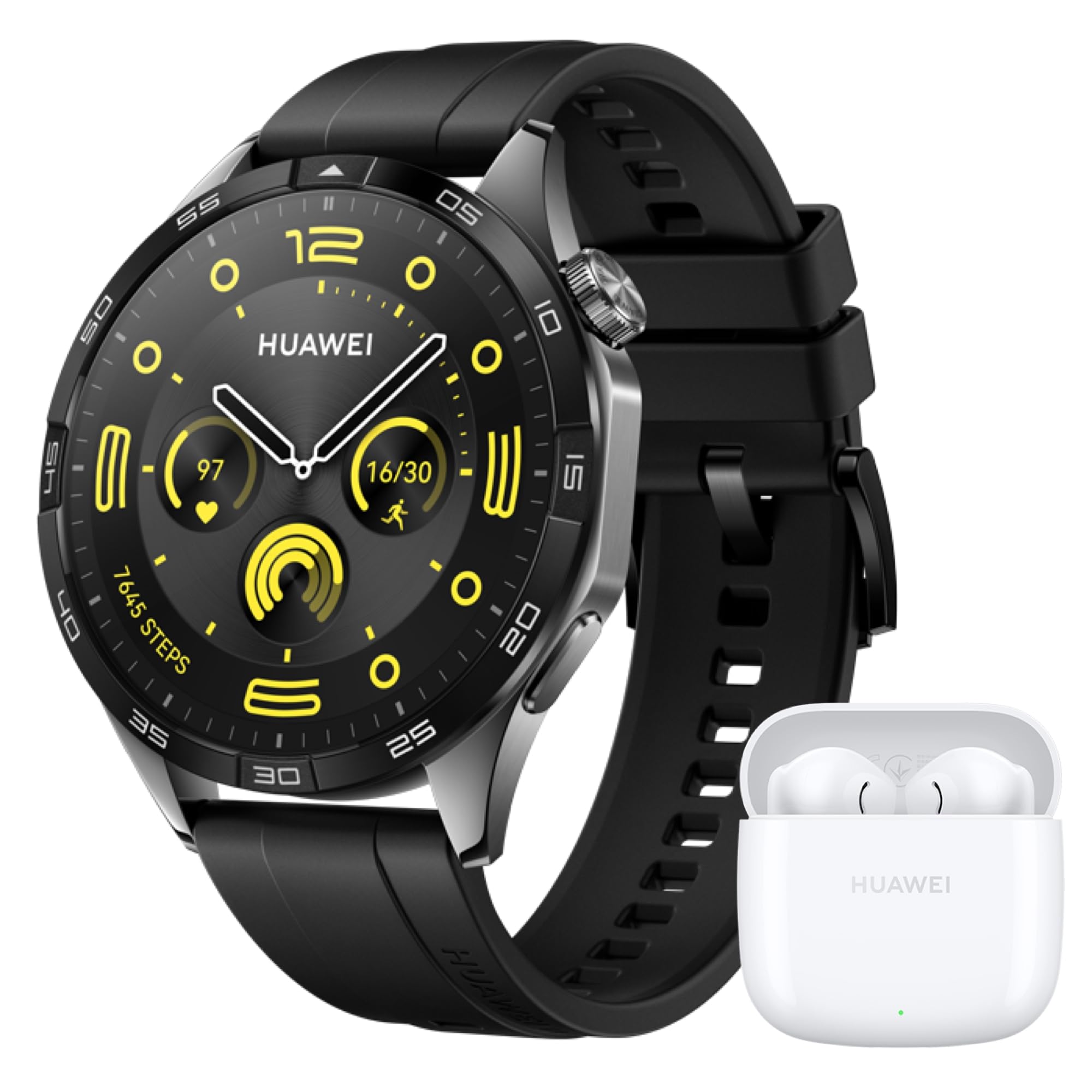 HUAWEI WATCH GT 4 Smart Watch 46MM Black - 2-Week Battery Life, Fitness & Health Tracker, Android/iOS Compatible with FreeBuds SE2 White Wireless Earbuds - Perfect for Running, Gym Workouts & Daily Use