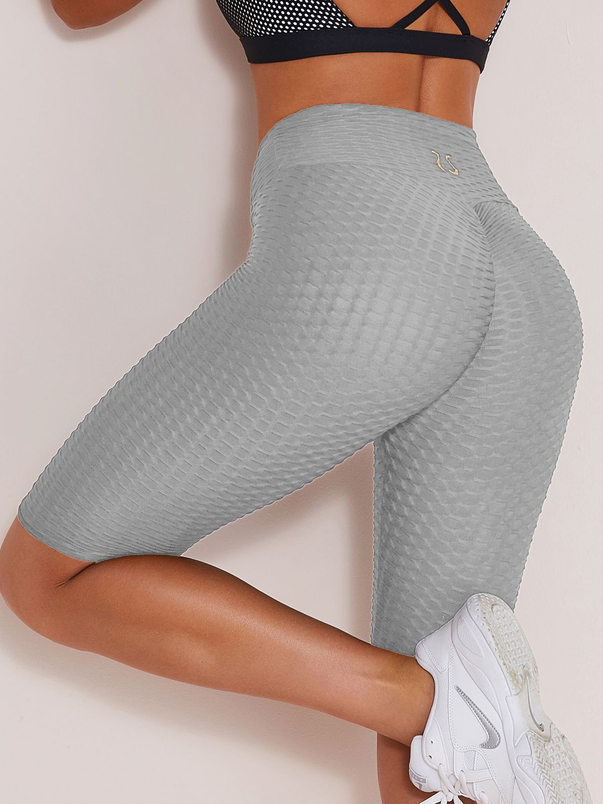 ZASUWA Women's High Waisted Ruched Butt Lifting Workout Shorts - Textured Spandex Gym Shorts for Yoga, Running & Fitness Training