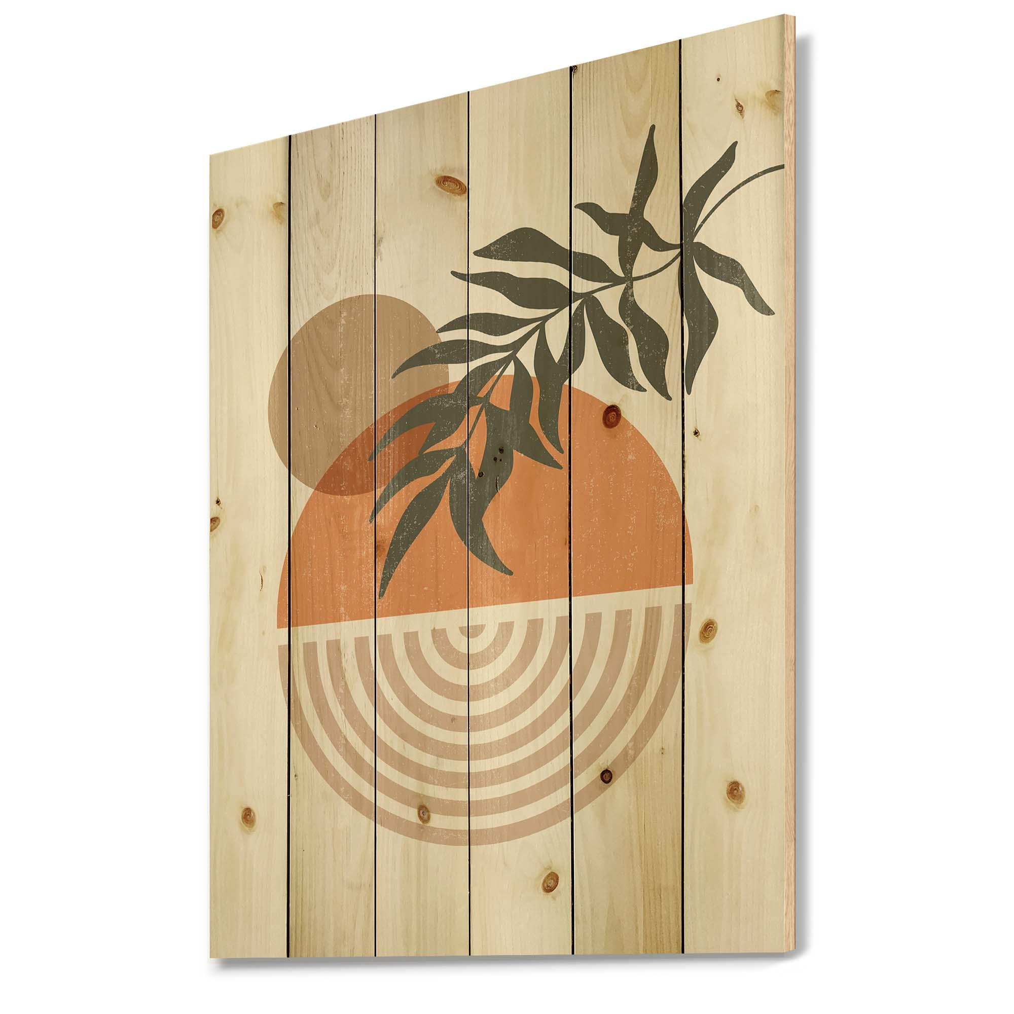 Abstract Sun Moon Leaf Wood Wall Art - Modern Floral Decor for Living Room