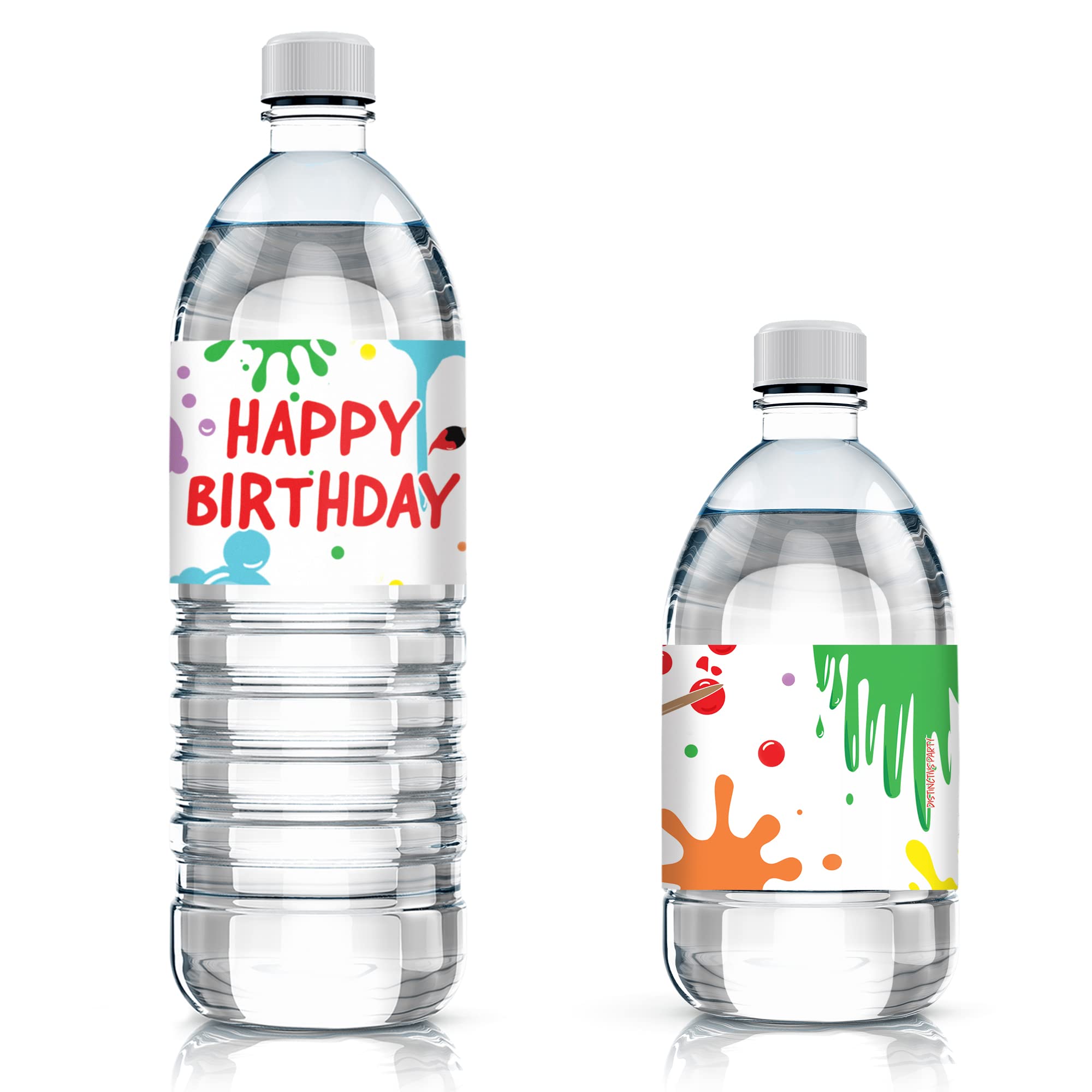 Distinctivs Art Birthday Party Water Bottle Labels - 24 Count Paint Party Decorations for Kids Birthday, Baby Shower & DIY Craft Projects