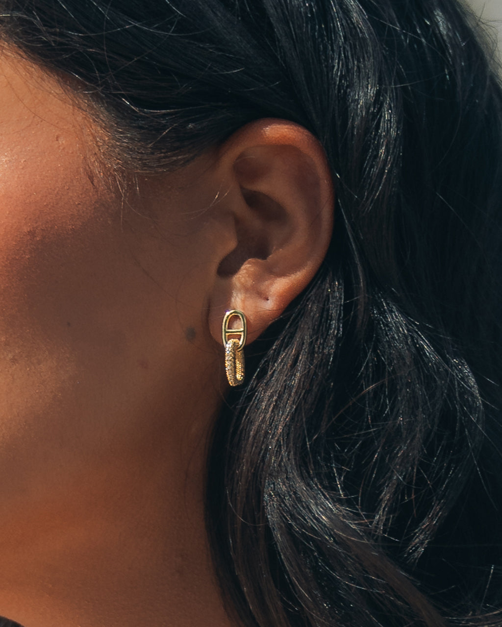 Reina CZ Chain Link Drop Stud Earrings – Elegant Dangling Jewelry for Women, Perfect for Parties, Weddings & Special Occasions