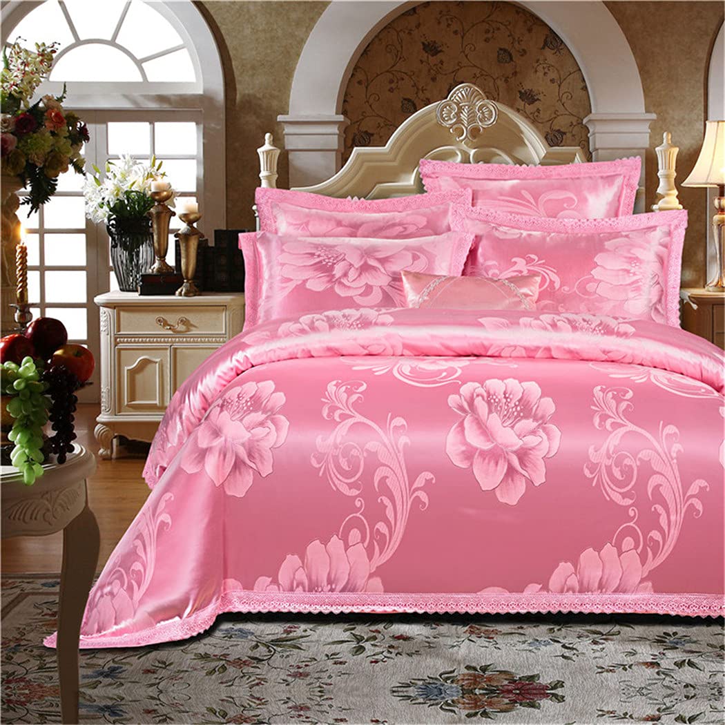Luxury Jacquard Cotton King Queen Size Duvet Cover Set - White & Red Wedding Bedding Collection | Perfect for Master Bedroom, Bridal Suite, and Anniversary Gifts