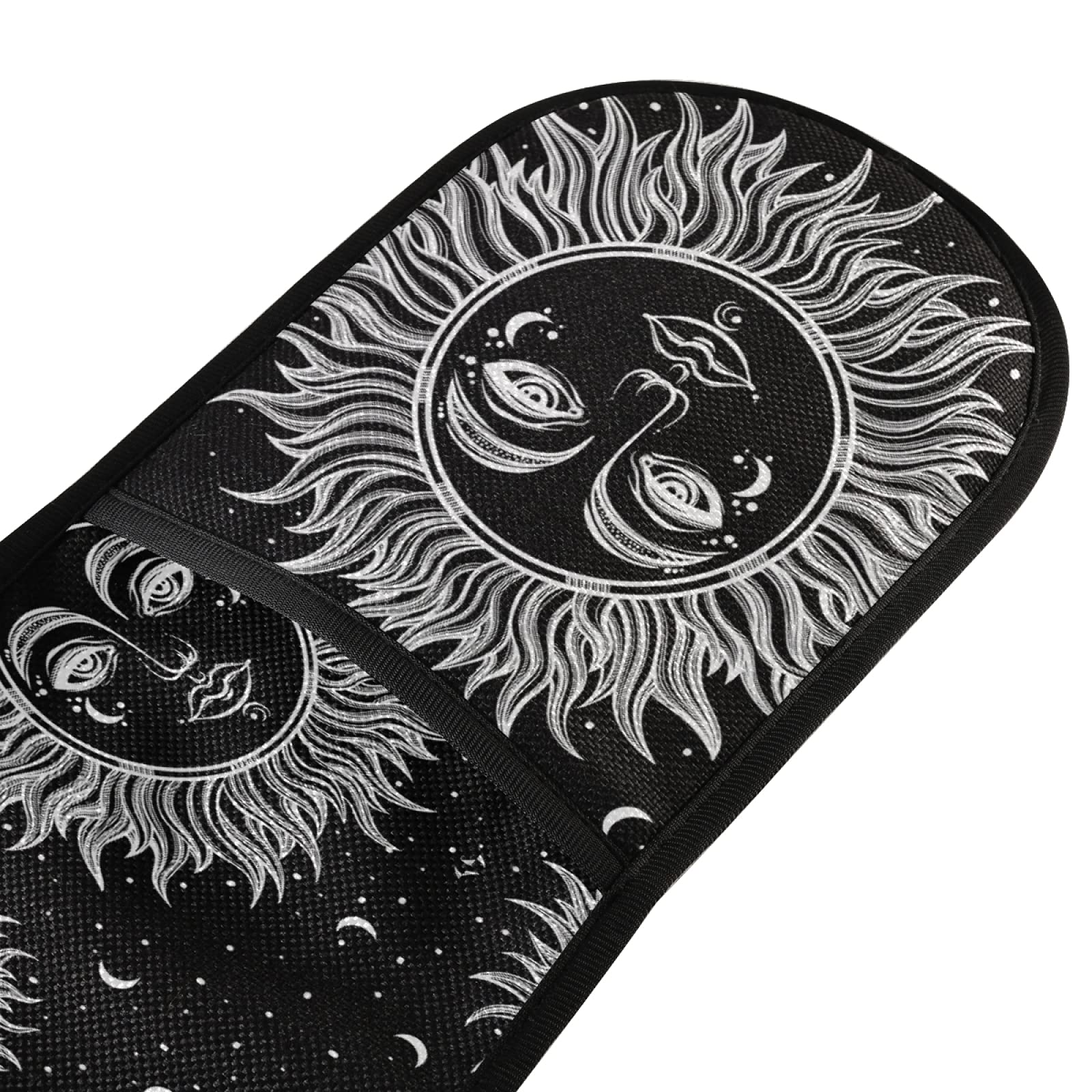 **Heat Resistant Oven Mitts & Pot Holders Set - Tribal Ethnic Moon Black White Design - 35