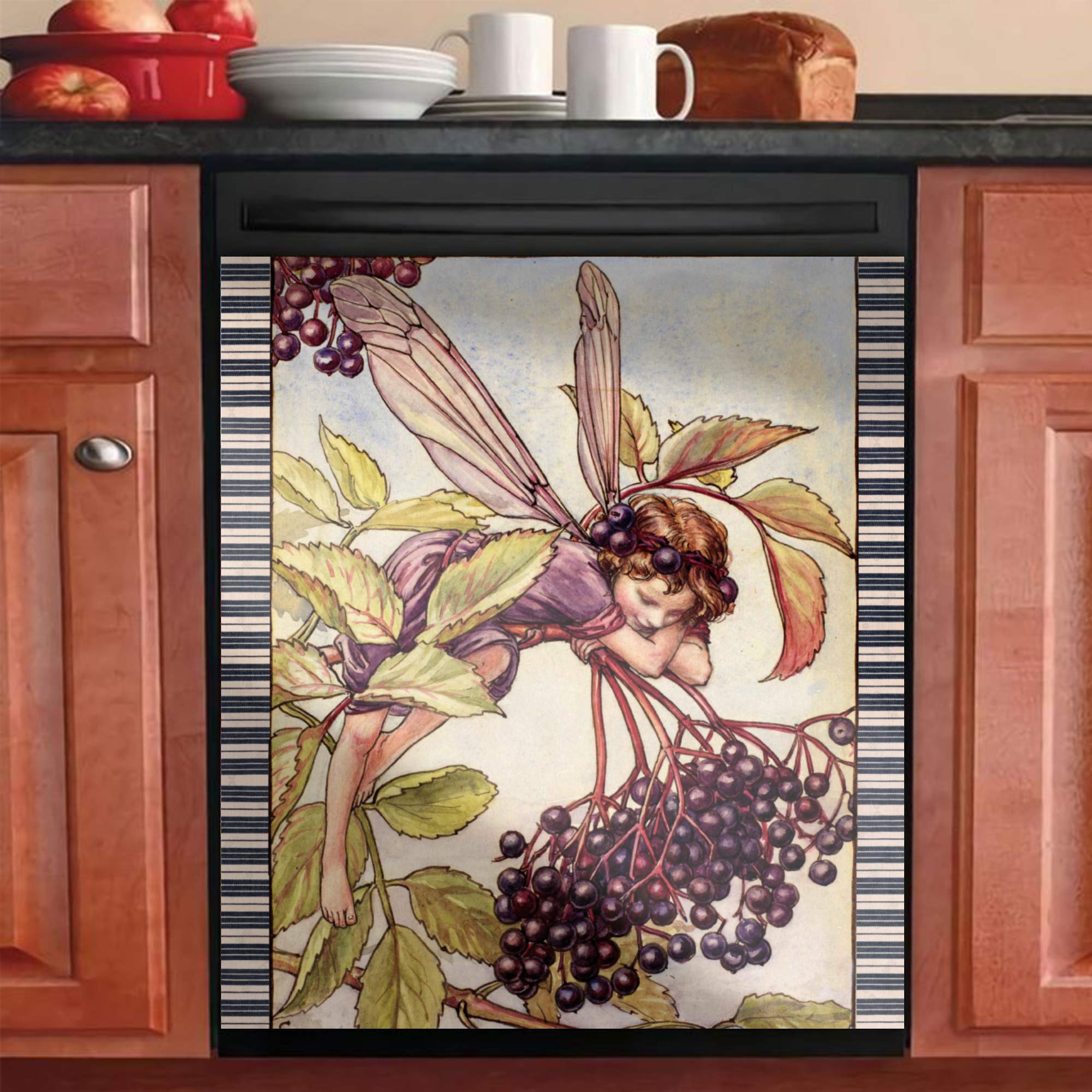 Flowers Fairies Kitchen Decorative Sticker - Purple Fruit Magnet Dishwasher Cover Panel Decal (23