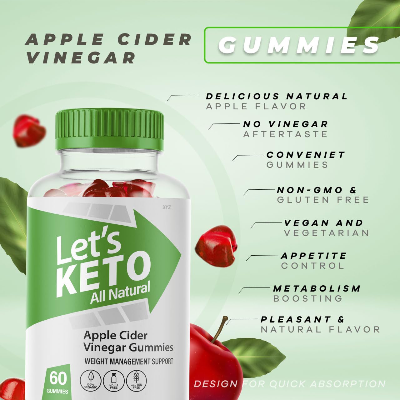 Lets Keto ACV Gummies (2 Pack) - 120 Apple Cider Vinegar Keto Gummy Vitamins for Weight Loss & Energy - 60 Day Supply - Supports Ketosis & Digestion - Perfect for Keto Diet, Intermittent Fasting & Low Carb Lifestyle