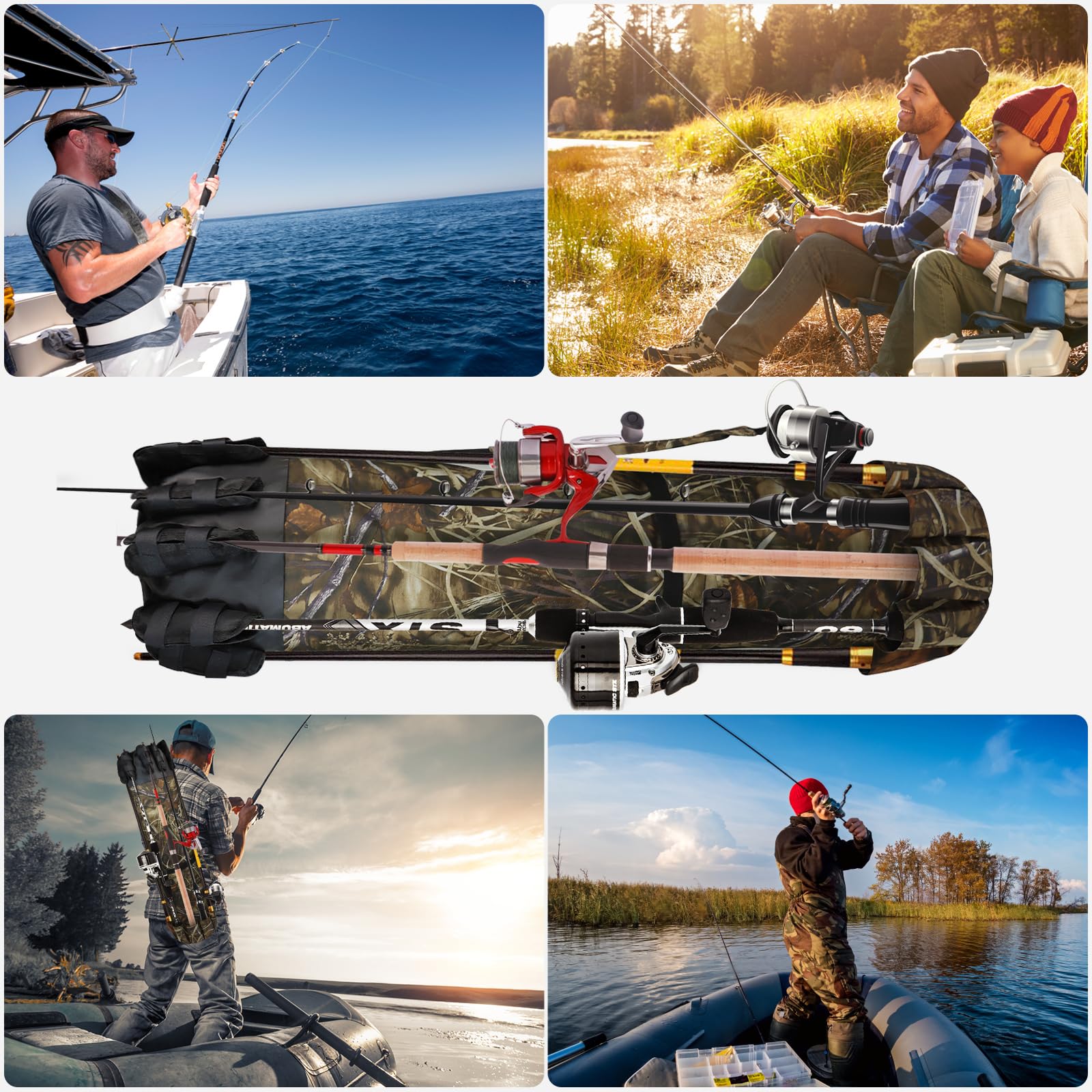 **FOUUAAOOU Fishing Rod Bag - Durable Folding Oxford Fabric Fishing Pole Case, Portable Fishing Gear for Men - Ideal for Travel, Storage & Fishing Gifts (Camouflage)**