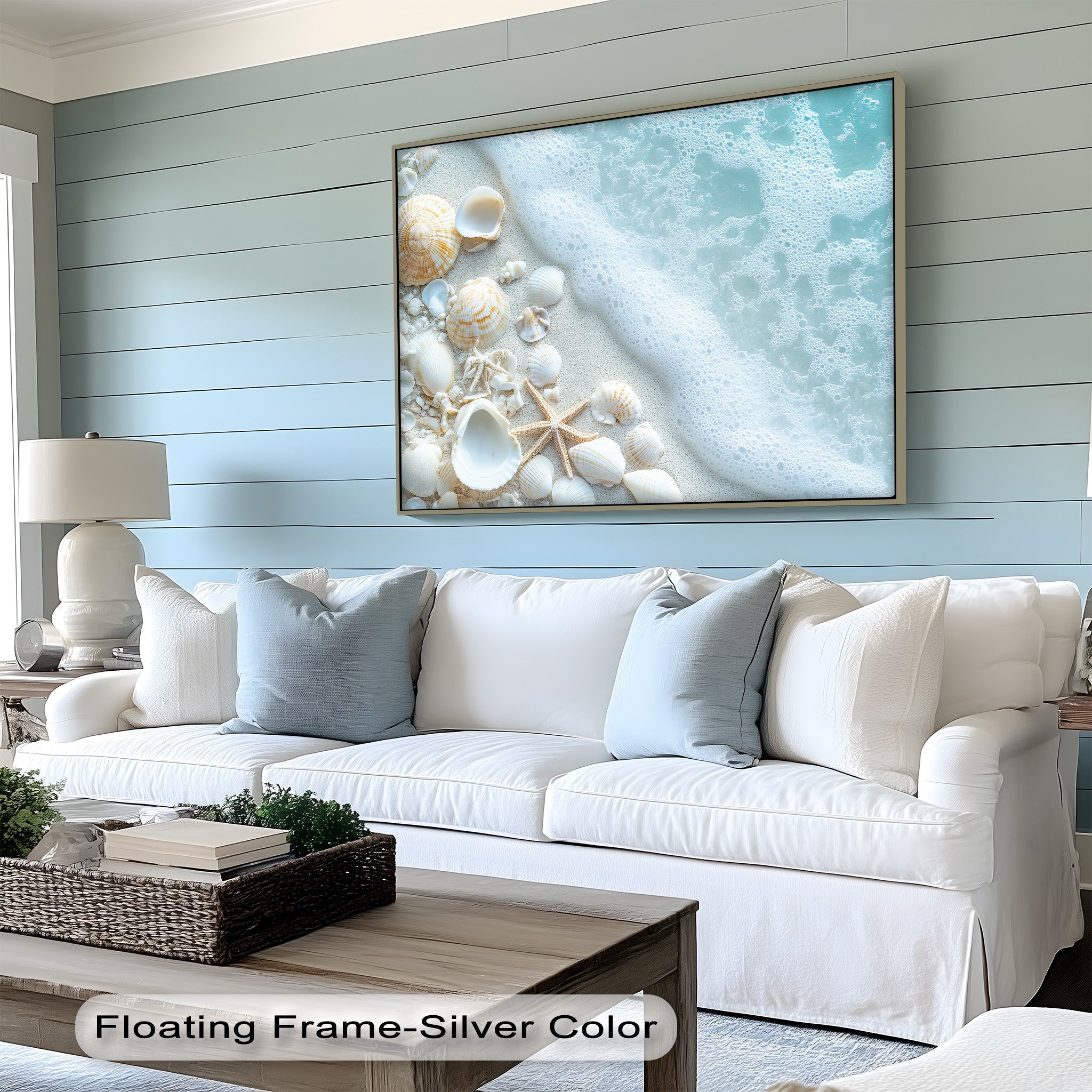 Coastal Calm Seashells and Shoreline Foam Canvas Print - Beach Themed Wall Art for Living Room, Bedroom & Office Decor