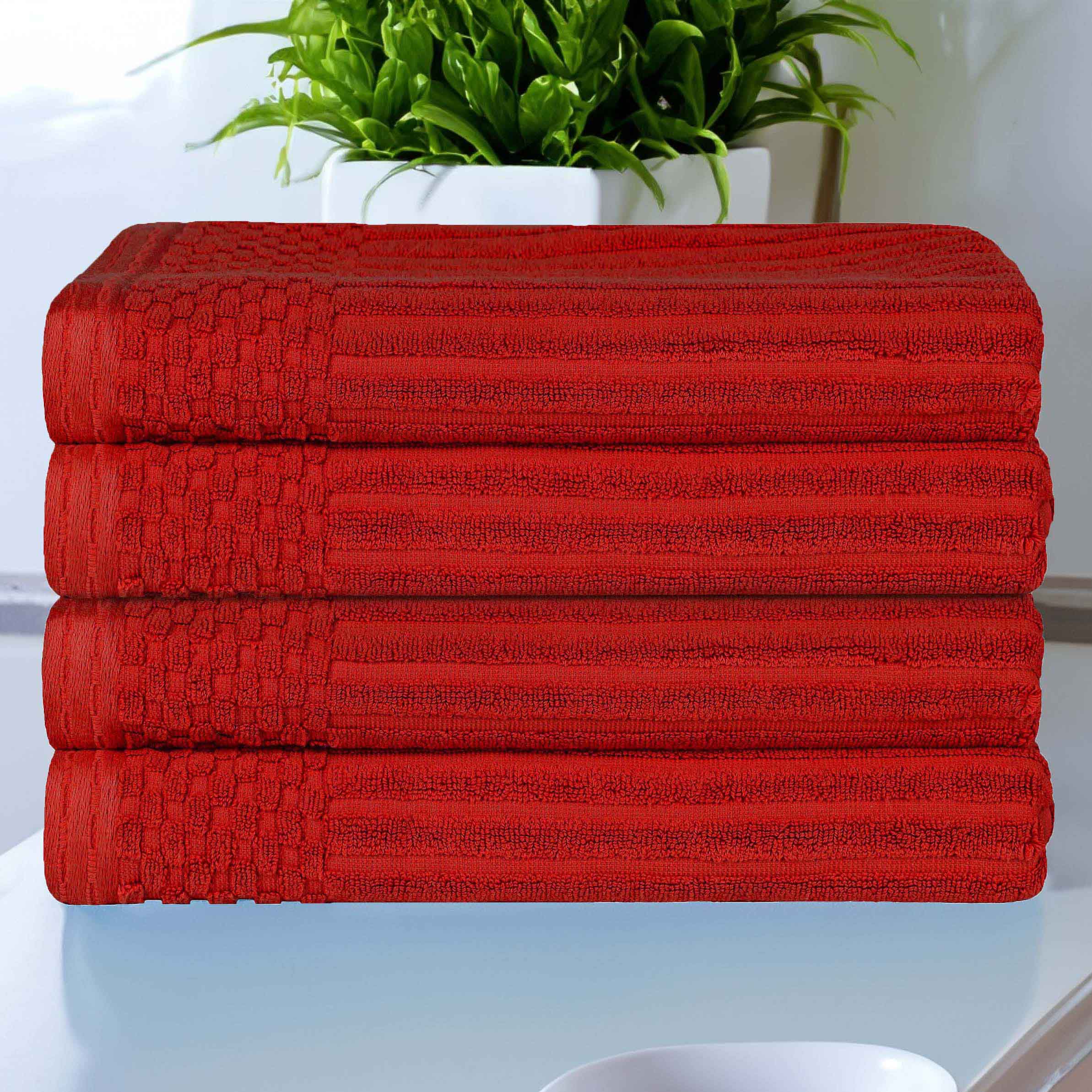 Premium Soho Ribbed Textured Cotton Bath Towels - Ultra Absorbent & Quick Dry - Set of 4 (White) - Luxury Spa, Hotel & Home Bathroom Essentials