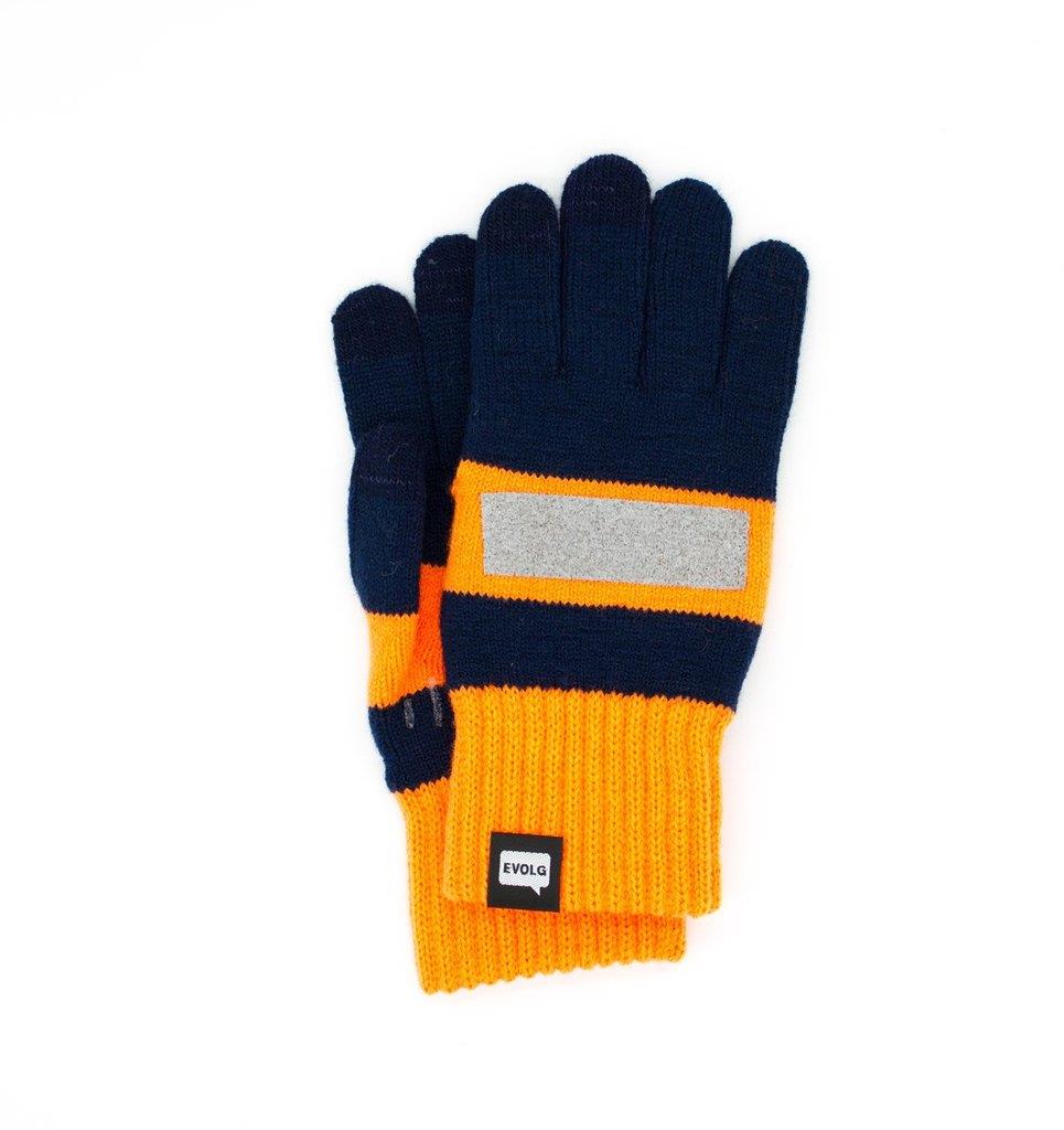 Ablaze Knit Gloves for Men & Women - Navy & Orange Color Winter Warm Touchscreen Gloves - Perfect for Outdoor Activities, Running, Hiking, and Cold Weather