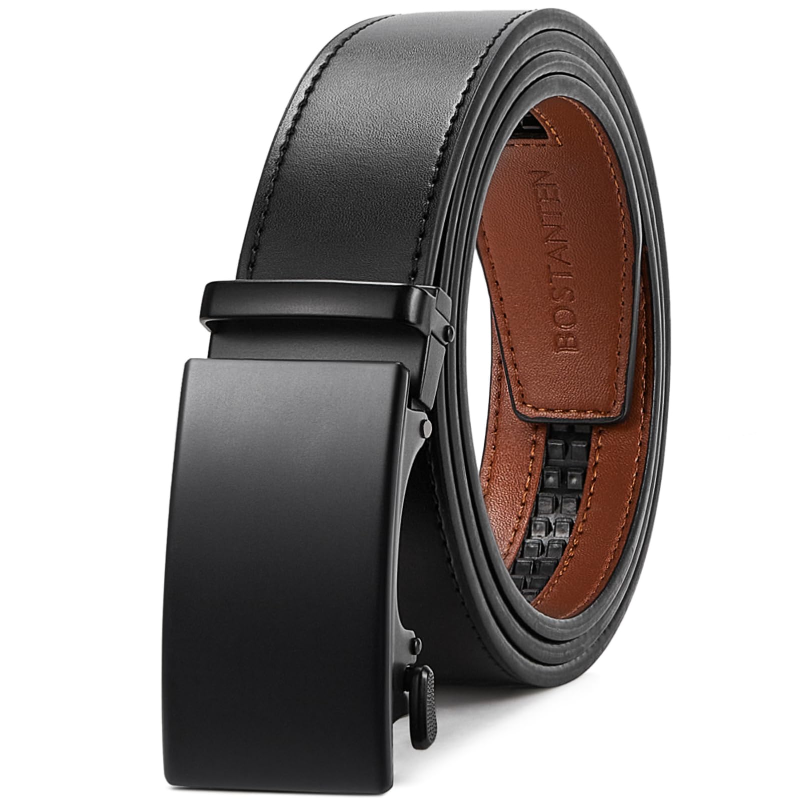 BOSTANTEN Men's Genuine Leather Ratchet Belt - Adjustable Dress & Casual Belt for Business & Everyday Wear - Trim to Fit - Perfect for Office, Travel & Formal Occasions