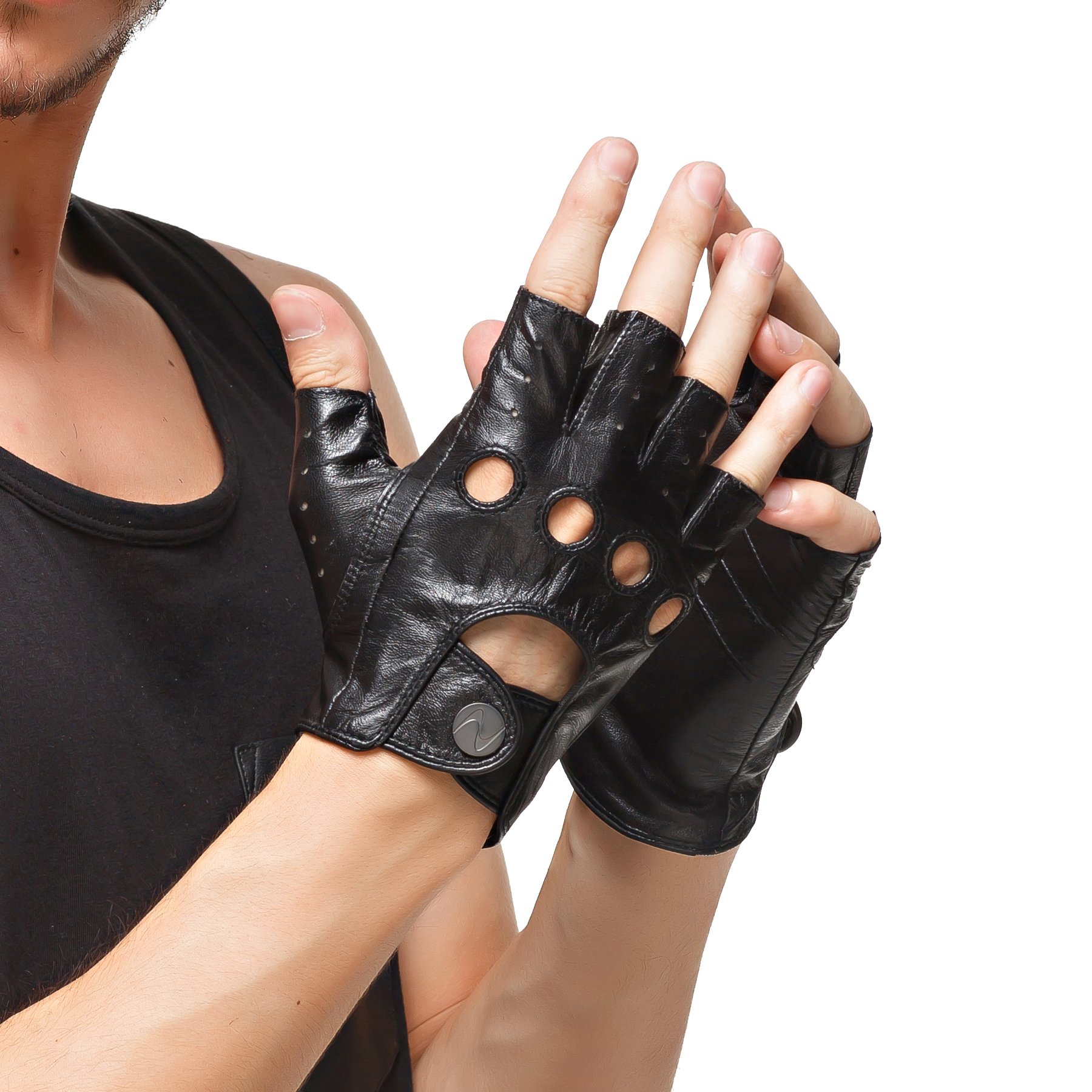 Premium Italian Lambskin Men's Leather Driving Gloves - Half Finger Fingerless Motorcycle Gloves for Cycling & Riding | Comfortable Unlined Design for Casual & Sport Use