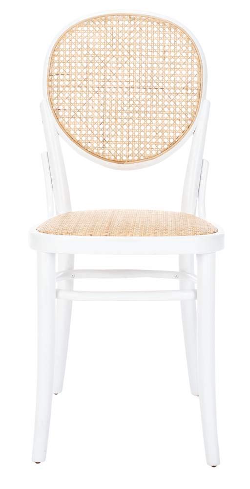 Safavieh Sonia White & Natural Cane Dining Chairs Set of 2 - Modern Farmhouse Kitchen & Breakfast Nook Seating for Dining Room, Patio or Outdoor Entertaining