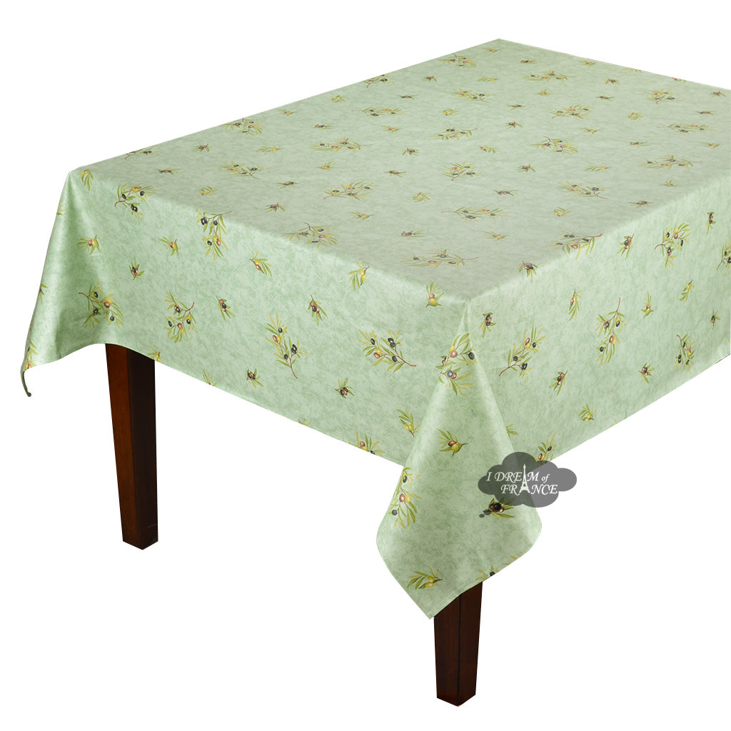60x138 Inch Rectangular Clos des Oliviers Green Cotton Tablecloth - Waterproof Acrylic Coated for Dining & Outdoor Use - Perfect for Restaurants, Parties & Picnics