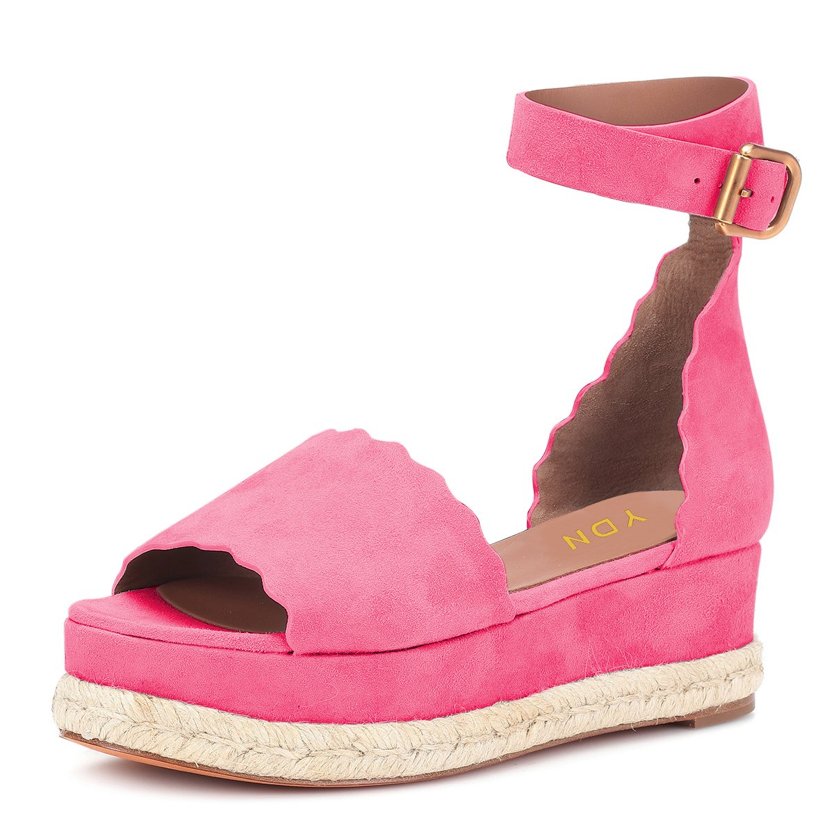 YDN Women's Open Toe Platform Espadrille Sandals with Ankle Strap - Wedge Heel Summer Shoes for Beach, Vacation & Casual Outfits | Wavy Edge Design