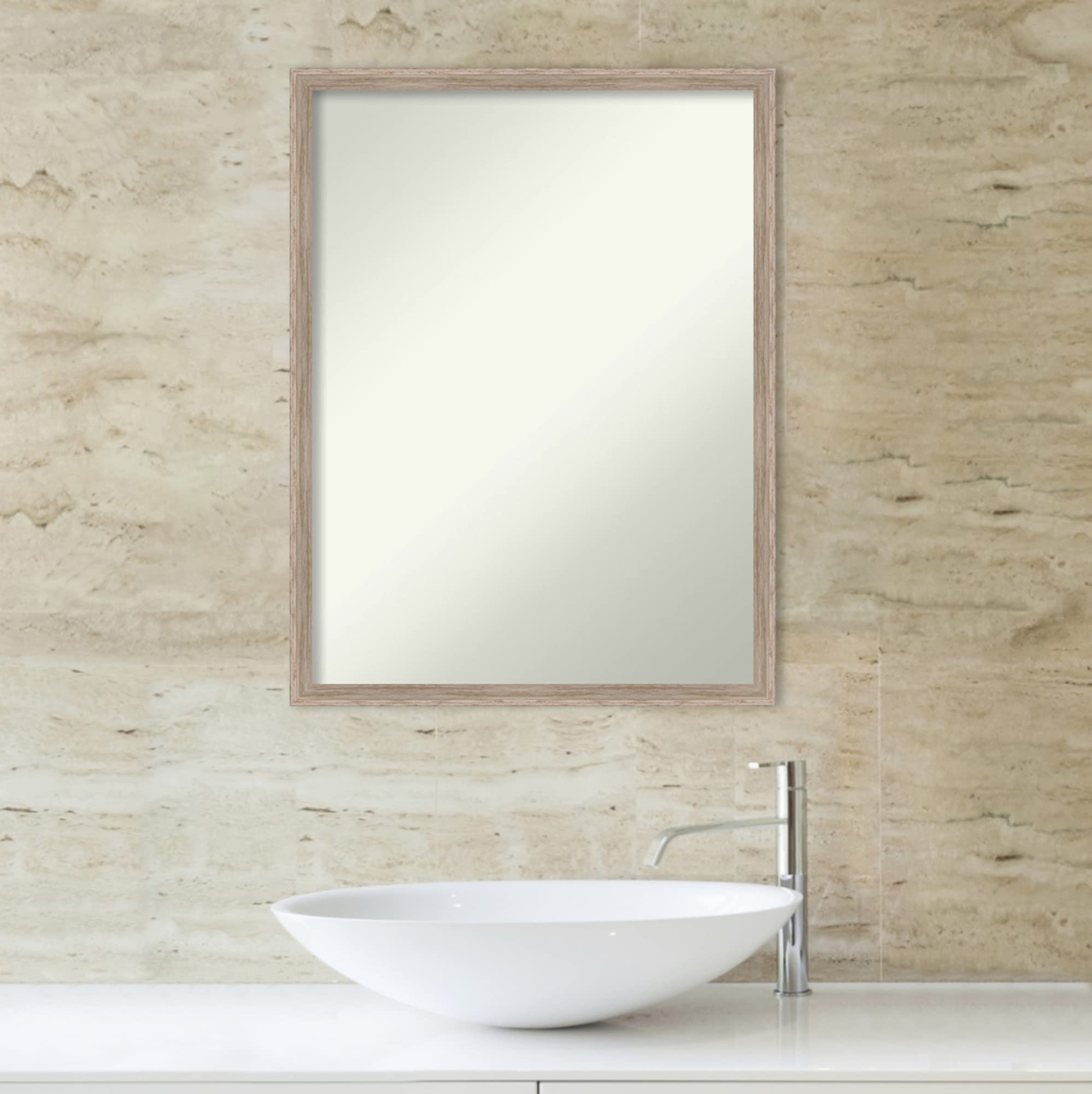 Amanti Art White Bathroom Mirror - 25x19 Inch Over Sink Vanity Mirror with Rustic Farmhouse Wood Frame, Horizontal & Vertical Hanging - Perfect for Bathroom Wall Decor and Small Space Vanity Makeup Areas