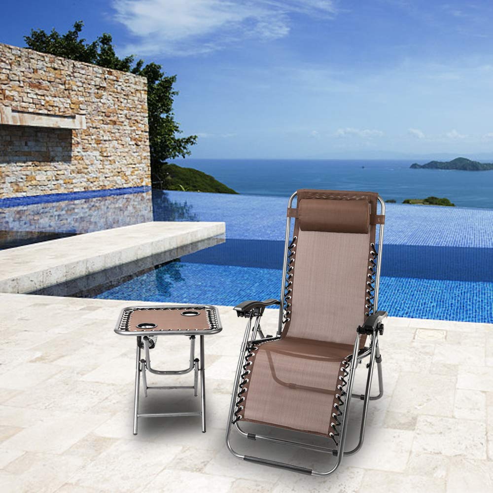Zero Gravity Reclining Chair Set of 2 - Adjustable Folding Outdoor Lounge Chairs for Patio, Poolside, Beach & Backyard Relaxation | Perfect for Sunbathing, Reading & Outdoor Lounging