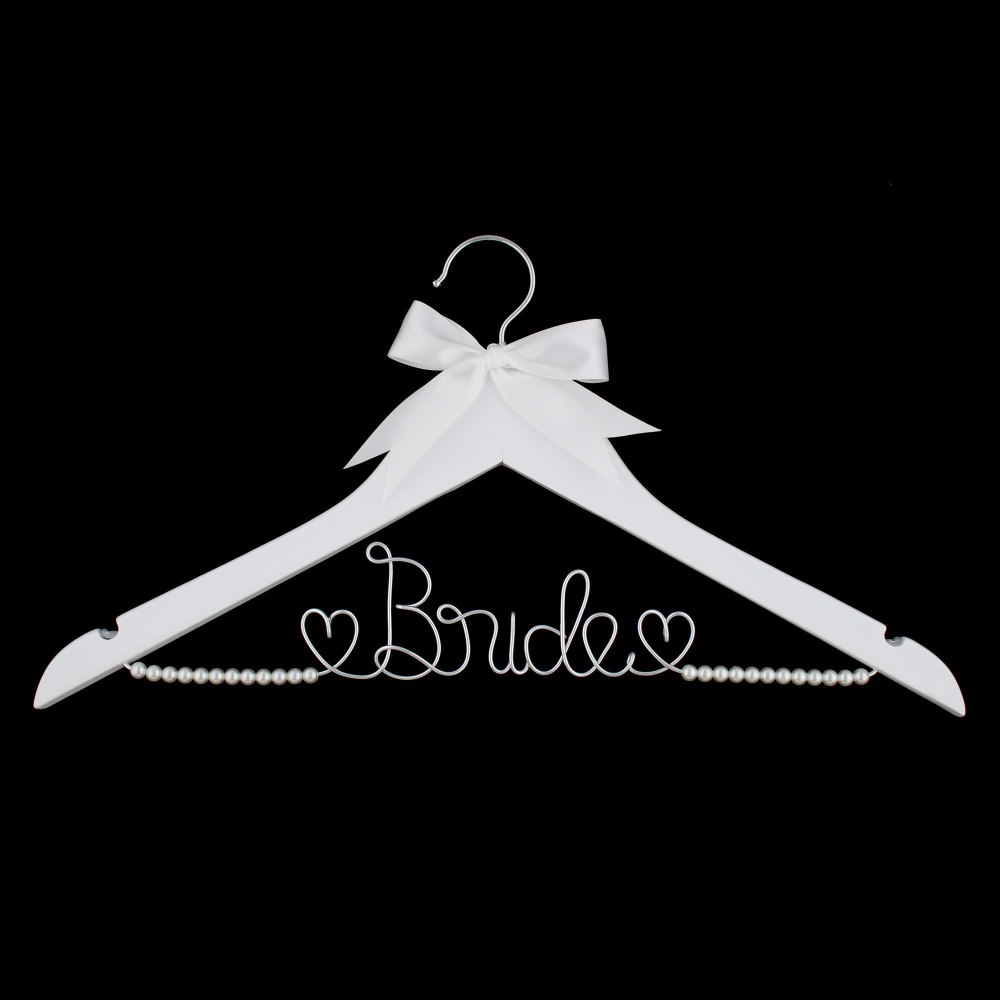 Elegant Wooden & Wire Wedding Dress Hanger for Bride - White with Silver Wire & Strand Pearls - Perfect for Bridal Gowns, Dresses and Special Occasion Wardrobe Organization