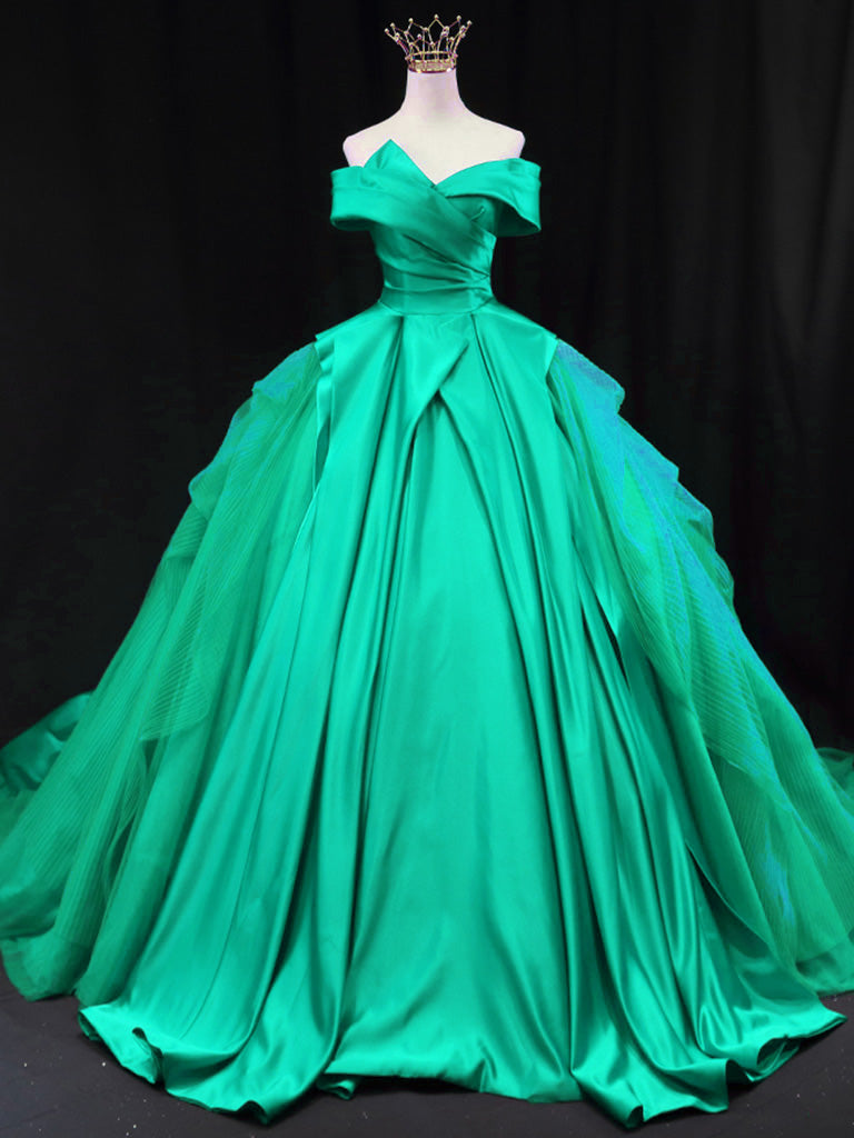 Elegant Off Shoulder Tulle Satin Blue Long Prom Gown - Formal Evening Dress for Women | Perfect for Prom Night, Homecoming, Wedding & Special Occasions