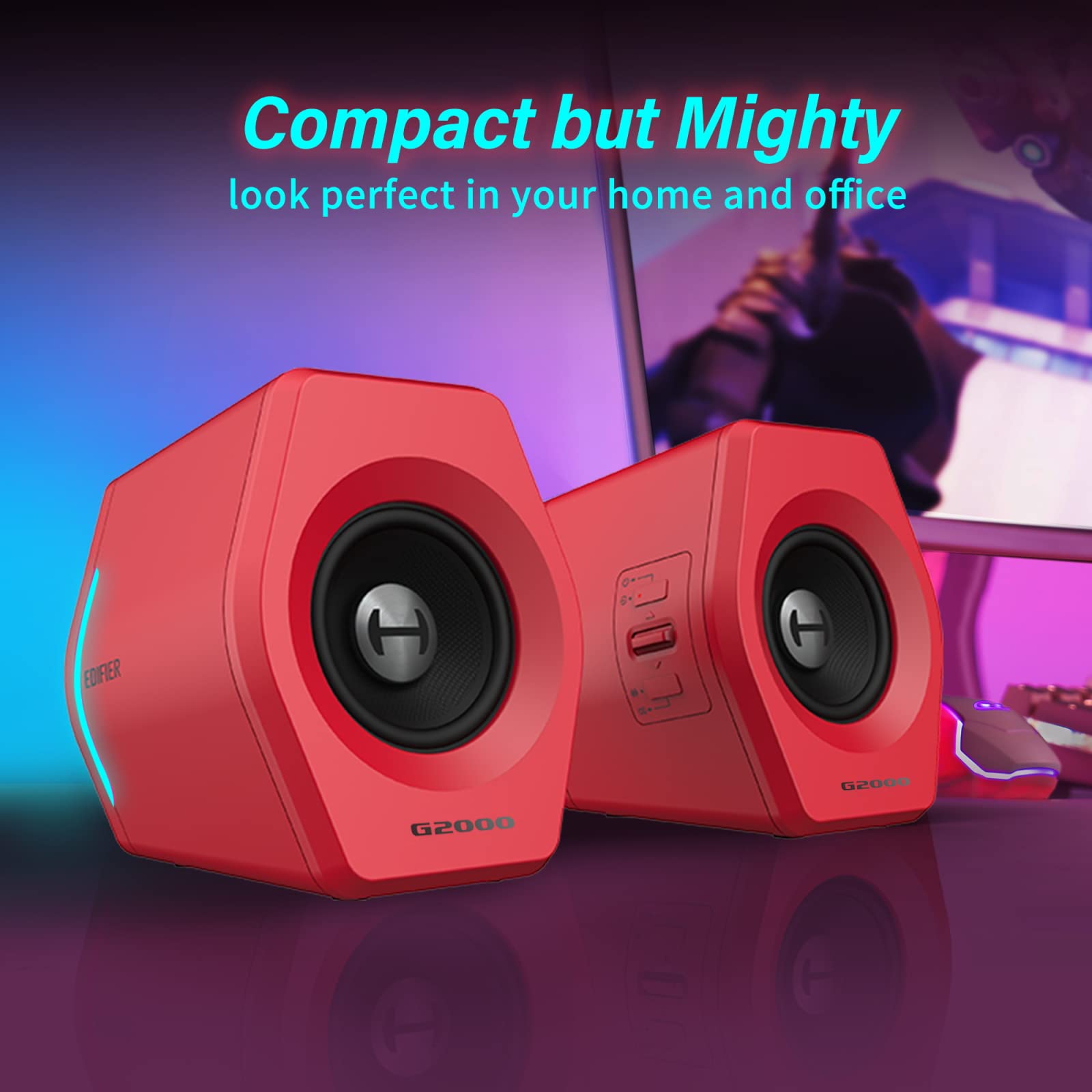 Edifier G2000 32W Bluetooth Computer Speakers with RGB Lights - USB/3.5mm AUX Input for Gaming PC, Desktop, Laptop & Mac | Woofer & Multimedia Sound for Home Office, Streaming & Music