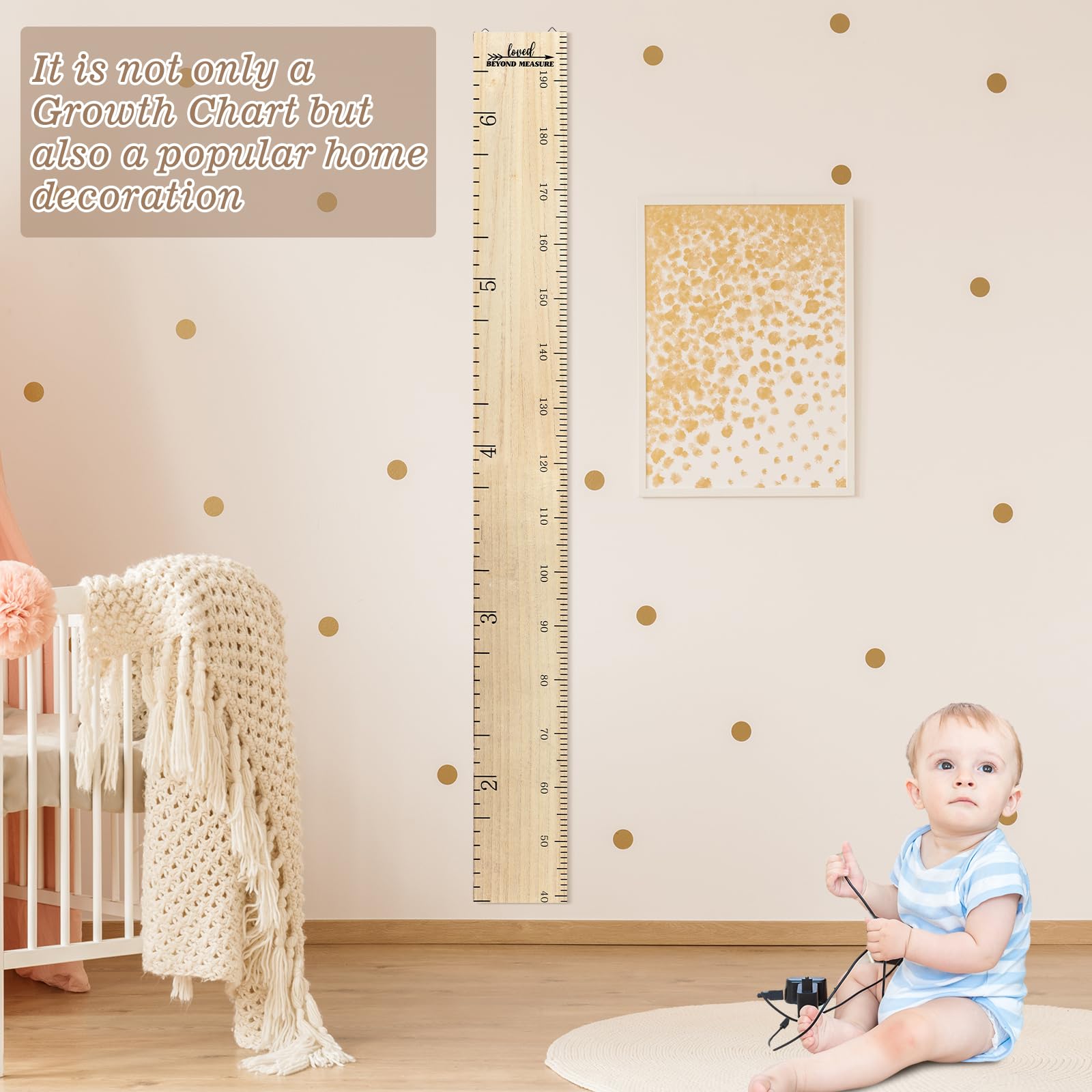 Eersida Classic Wooden Growth Chart for Kids - Nursery Wall Decor for Boys & Girls - Height Measurement Ruler for Room & Home Hanging Decor - Perfect for Baby Showers, Birthdays & Milestone Tracking