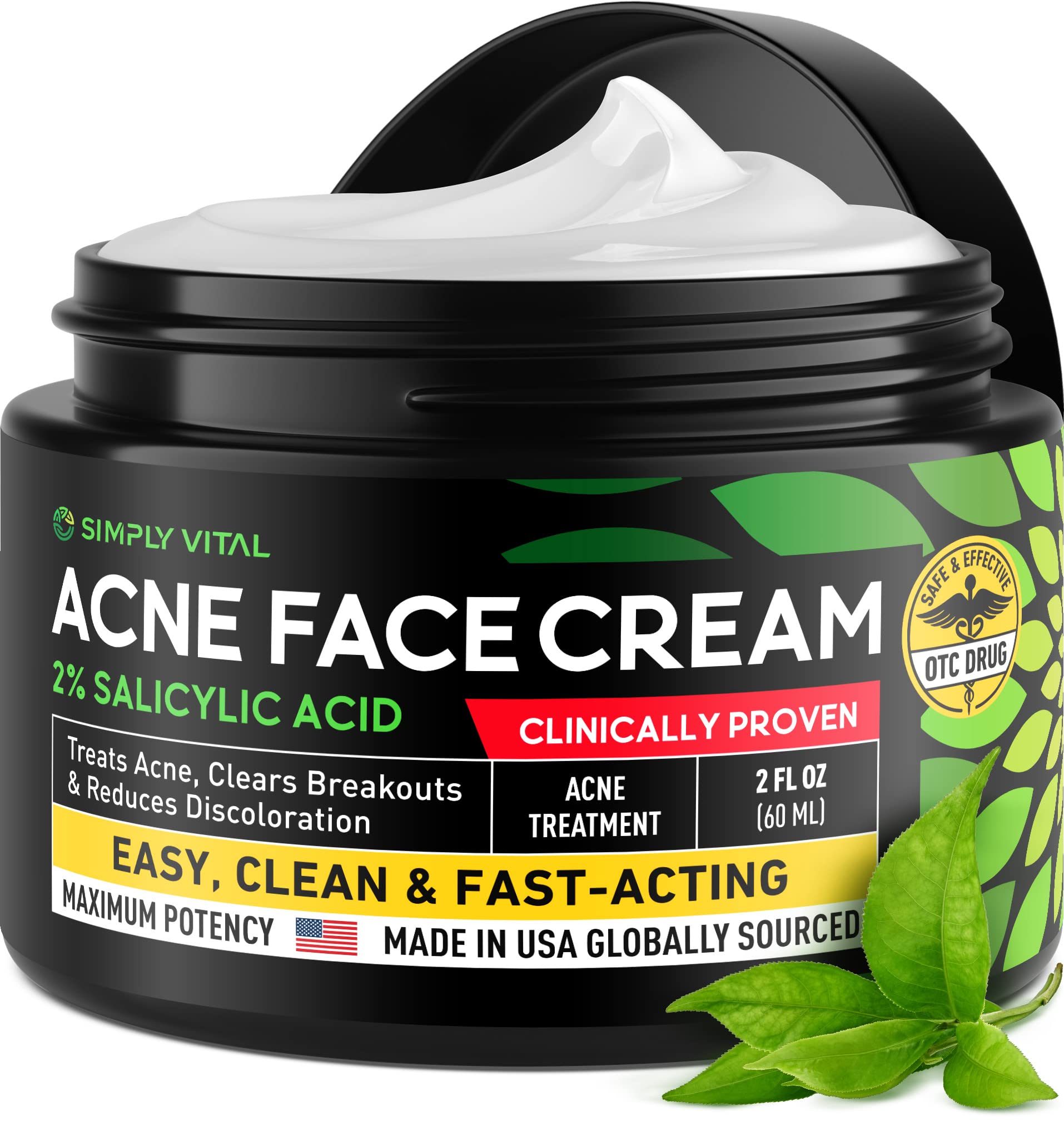 Fast-Acting Acne Treatment Cream for Stubborn Pimples, Blackheads & Whiteheads - Made in USA | Soothing Moisturizer for Inflammation Relief & Acne Scar Prevention (2oz) - Perfect for Daily Skincare Routine & Teen/Adult Acne Care