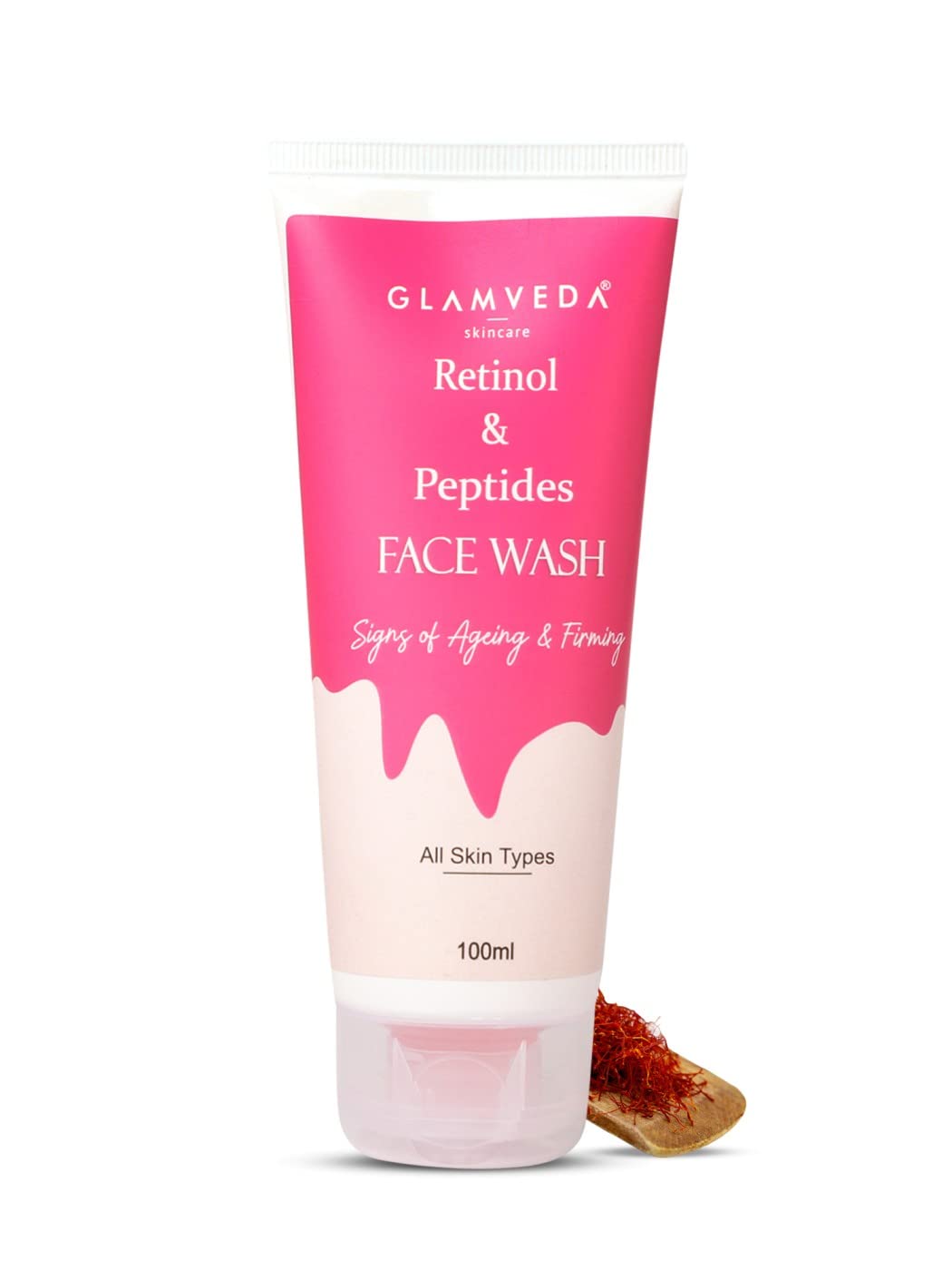 Glamveda Retinol & Saffron Anti-Aging Face Wash for Youthful Glowing Skin - Reduces Wrinkles & Fine Lines - Paraben-Free, SLS-Free, Silicone-Free - 100ml - Perfect for Daily Skincare Routine & Nighttime Regimen