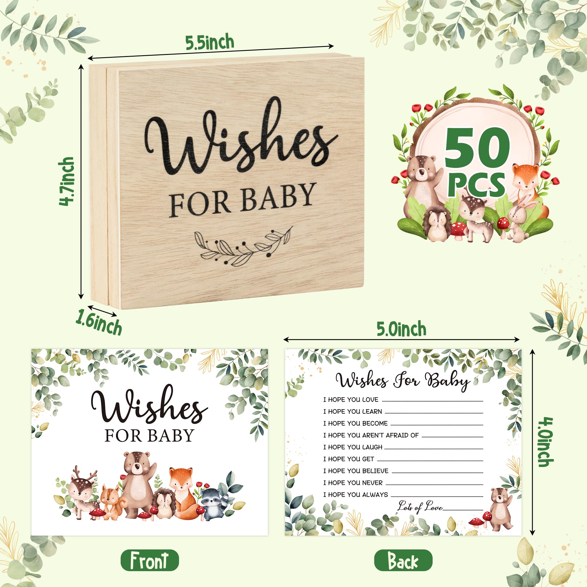 51PCS Baby Shower Advice Cards with Wooden Keepsake Box - Double Sided Greeting Cards for Newborn Baby Wishes, Gender Reveal Party, Baby Shower Favors & Supplies - Perfect for Baby Showers, Gender Reveal Parties and Newborn Celebrations