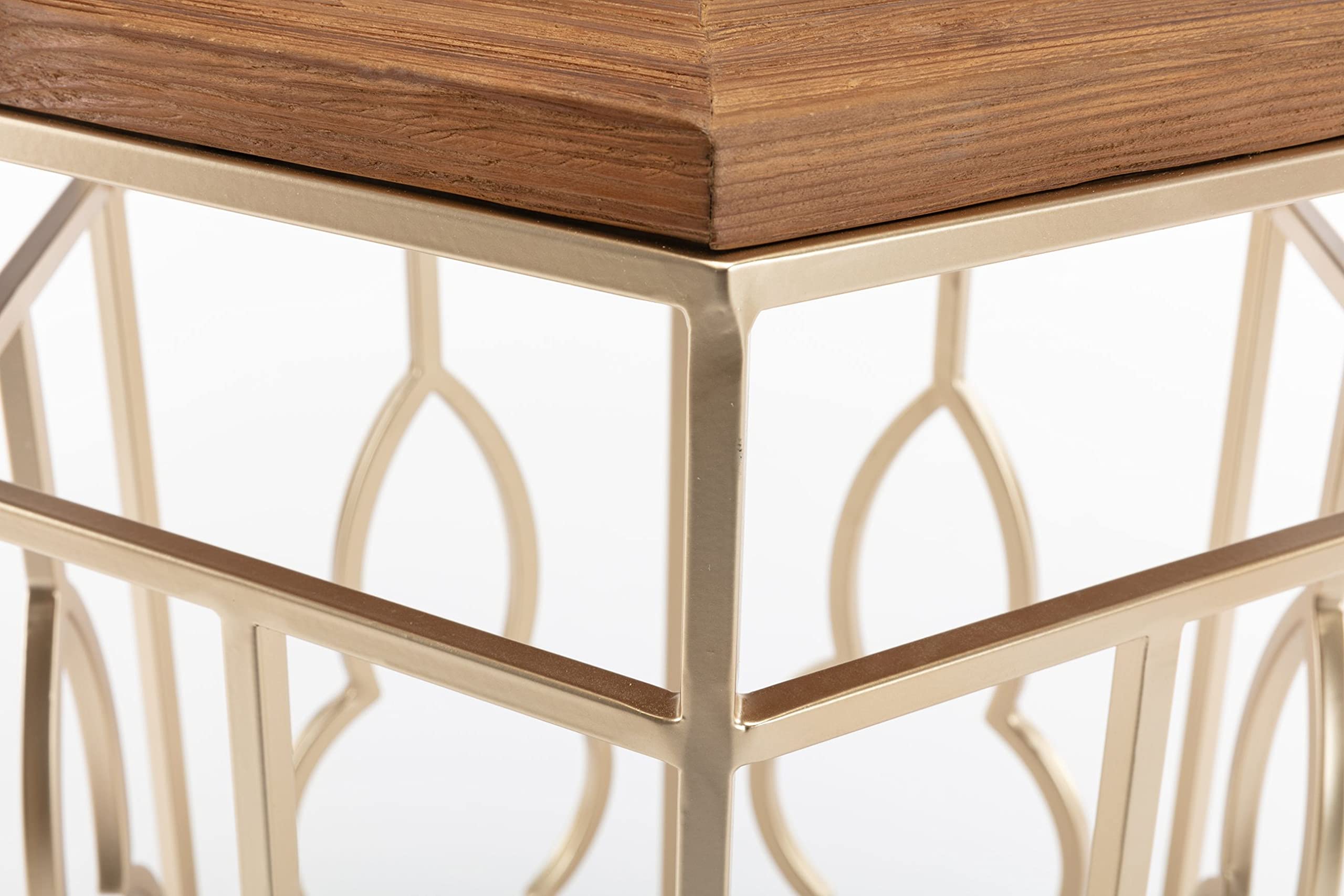 Boraam Genevieve Nesting Tables - Set of 3 Gold & Natural Wood Side Tables for Living Room, Bedroom, or Office - Space-Saving Modern End Tables with Versatile Styling Options