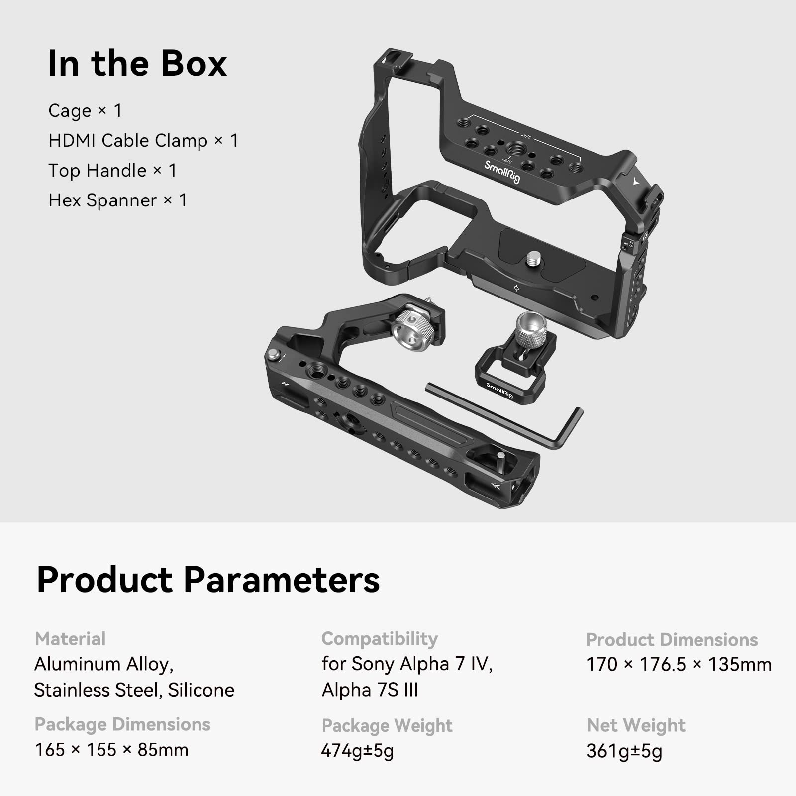 SmallRig 3668 Camera Cage for Sony A7 IV, A7R V & A7S III - Aluminum Alloy Body with Top Handle & HDMI Clamp | Perfect for Vlogging, Film Making & Professional Photography